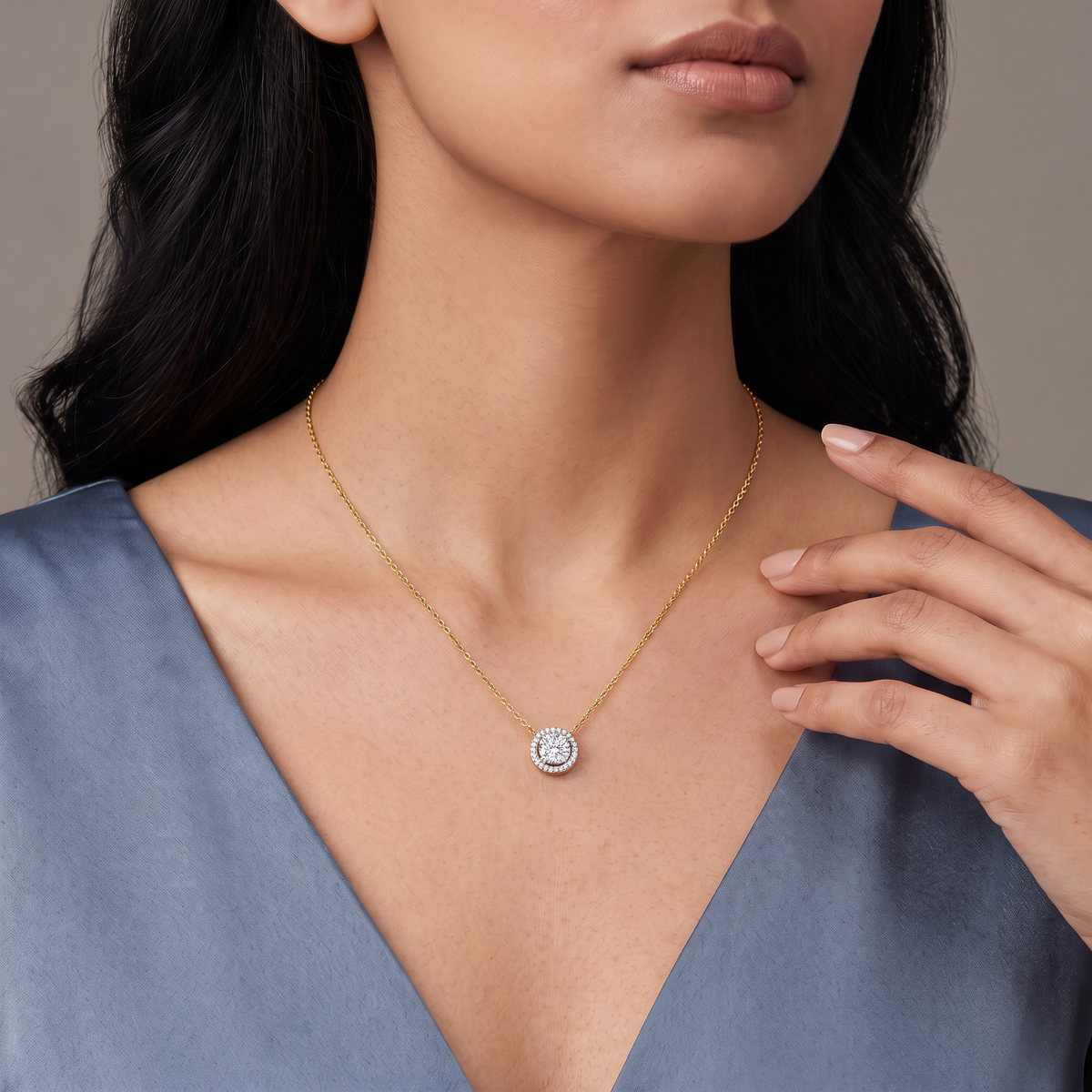 Halo Round Lab Grown Diamond Solitaire Necklace