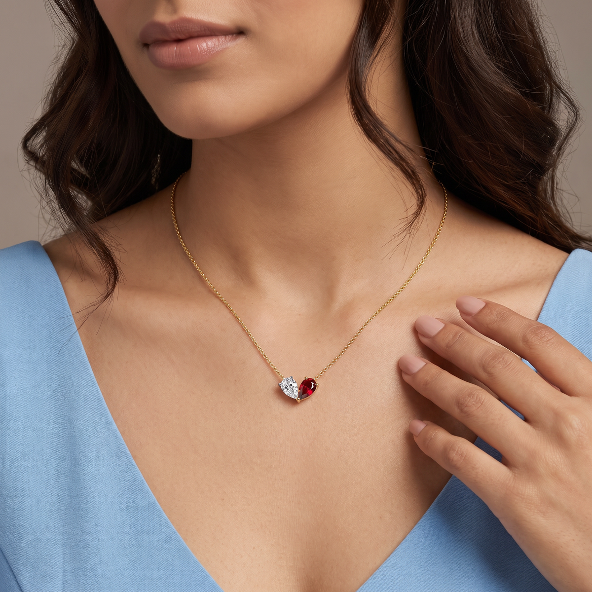Ruby Embrace Pear Lab Grown Diamond Necklace