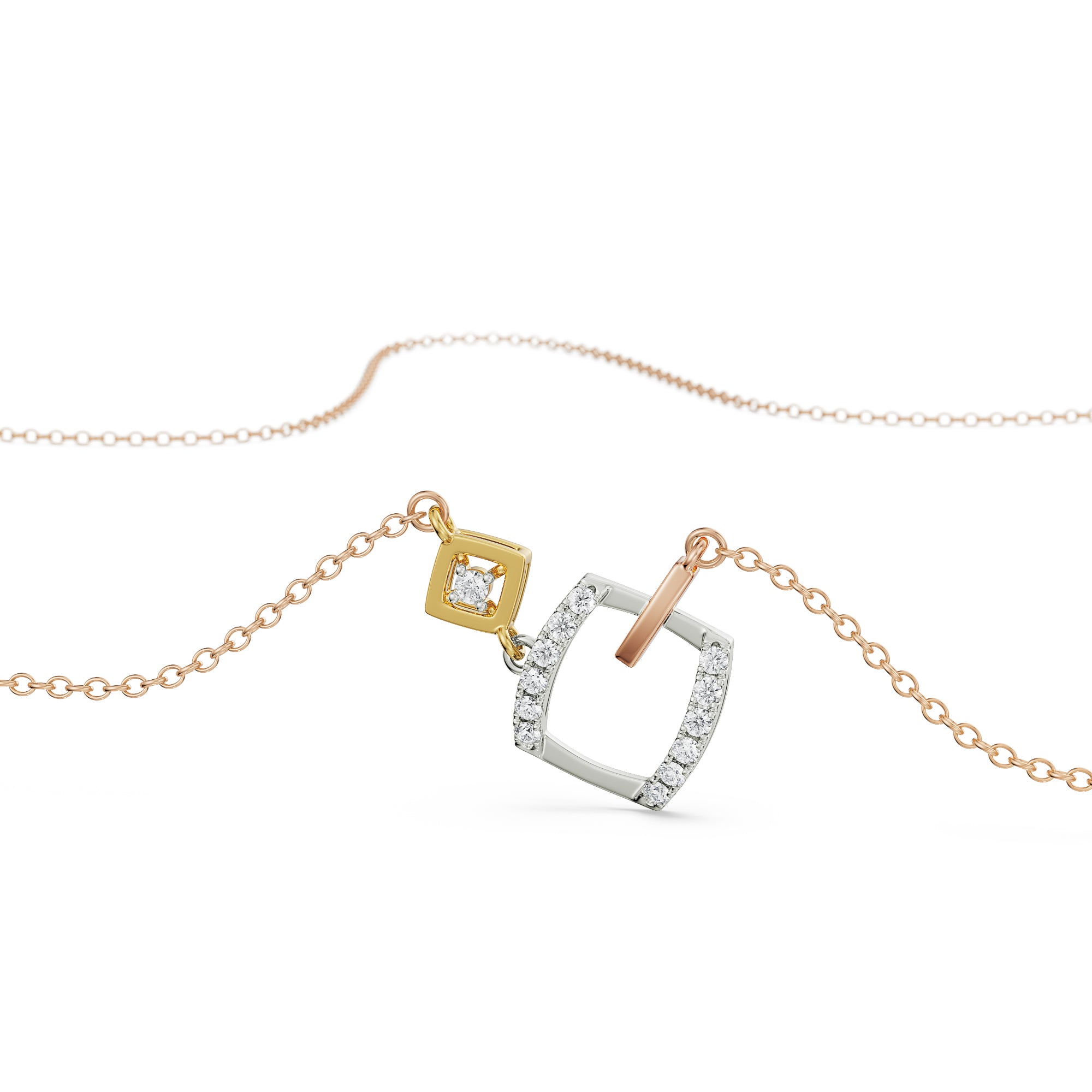 Geometric Sqaure Diamond Necklace Prospective View