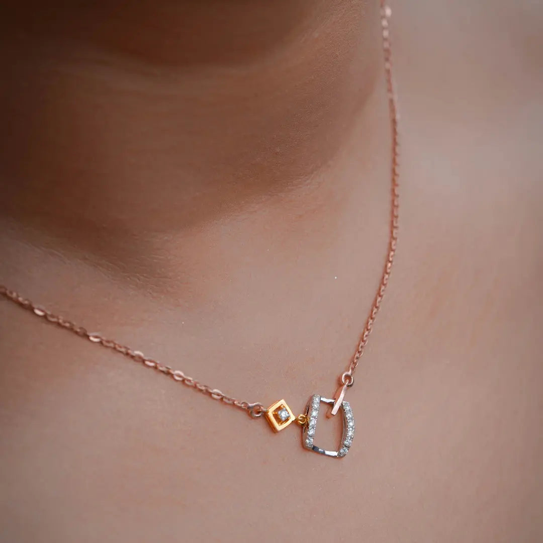 Geometric Sqaure Diamond Necklace Front View