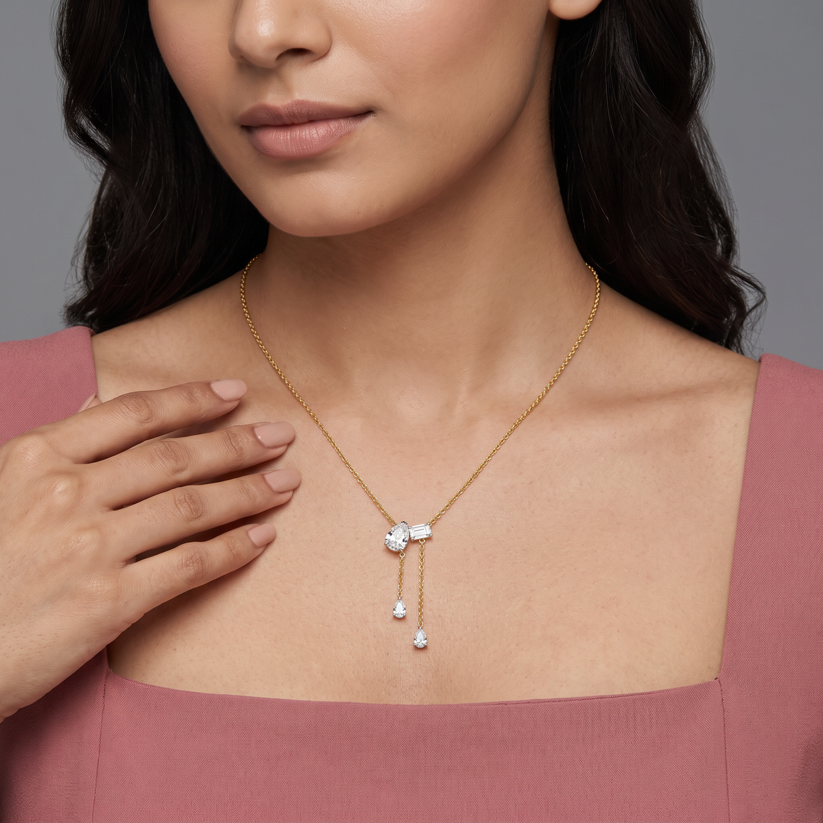 Pear Emerald Lab Grown Diamond Drop Necklace
