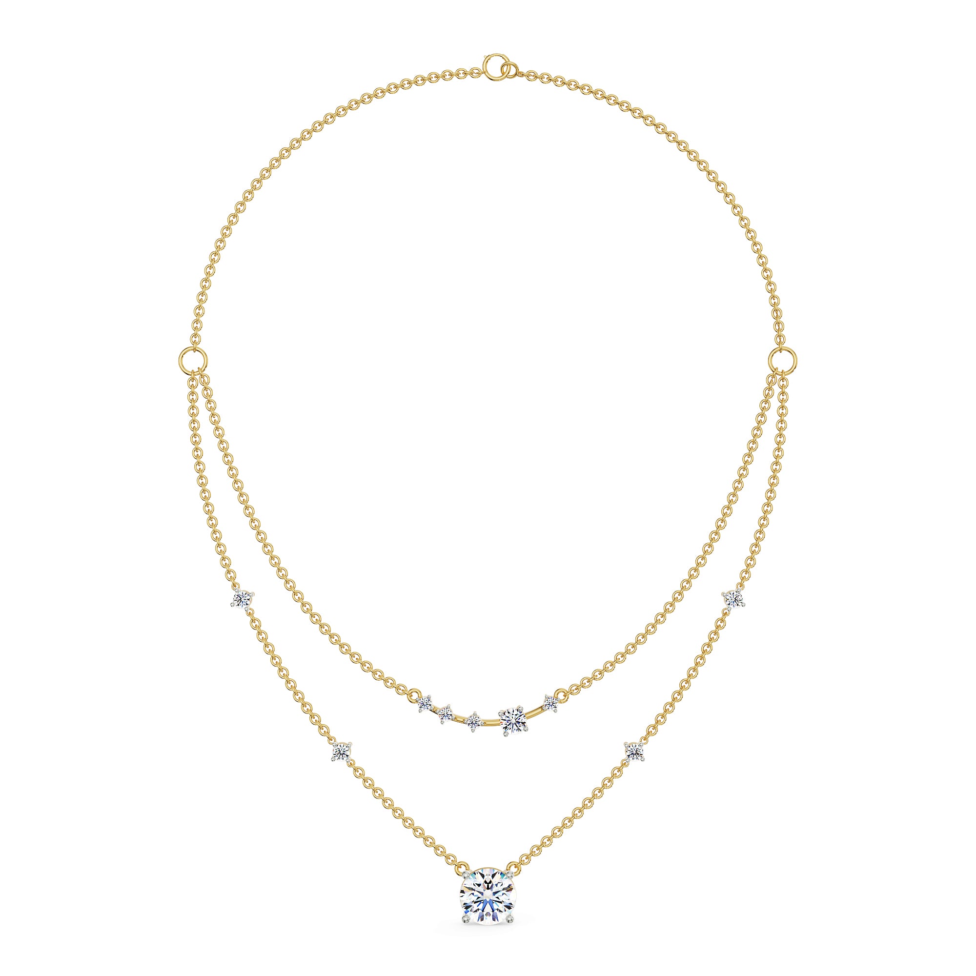 Two Layered Solitaire Necklace Front View