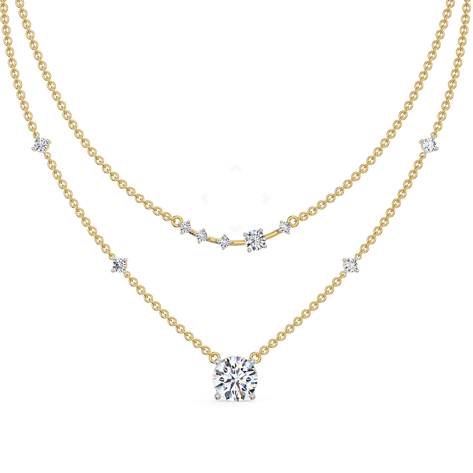 Two Layered Lab Grown Diamond Solitaire Necklace - perspective view