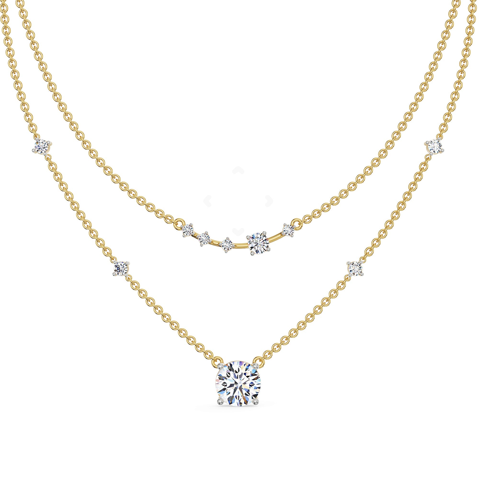 Two Layered Lab Grown Diamond Solitaire Necklace - perspective view in 9KT