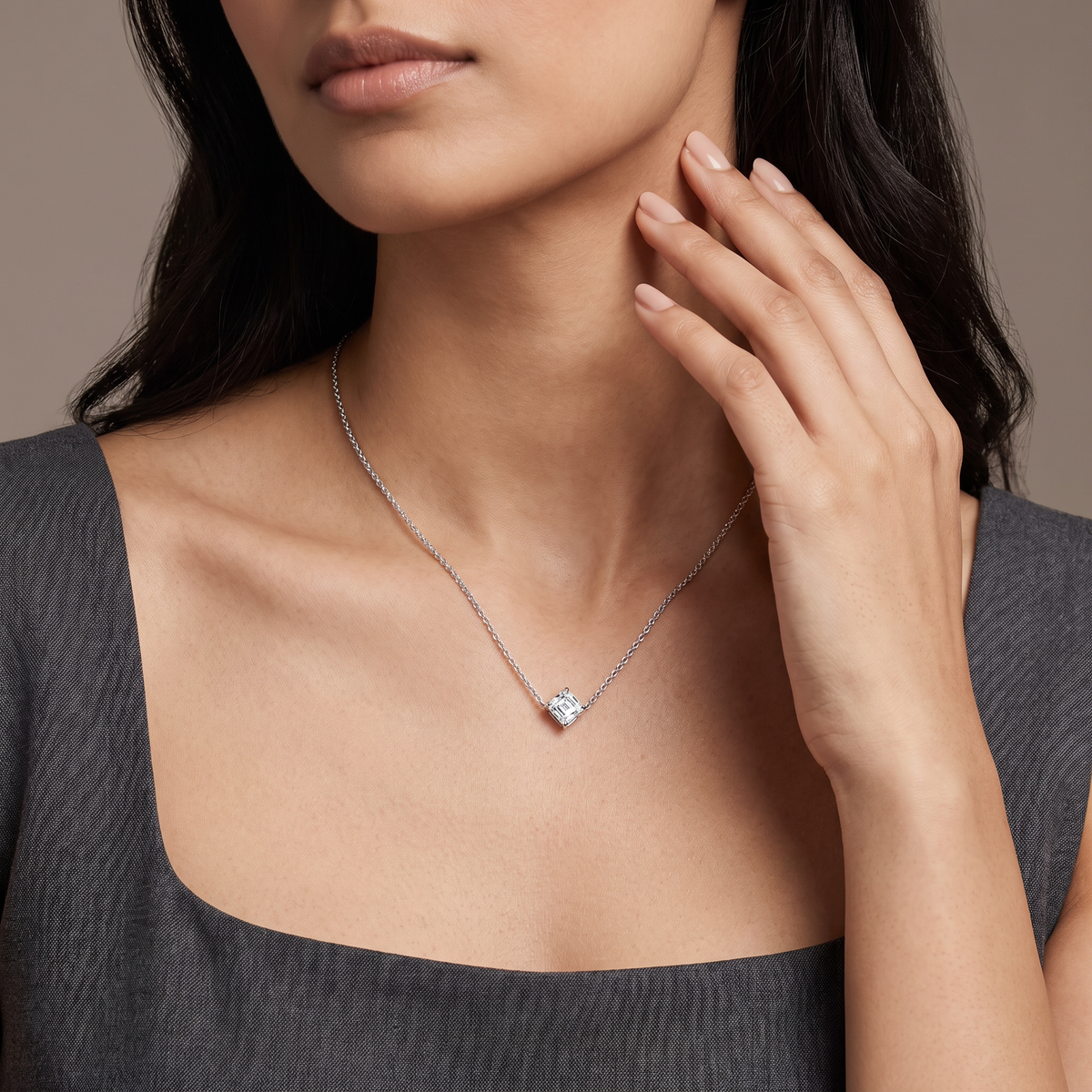 1 CT Asscher Lab Grown Diamond Necklace