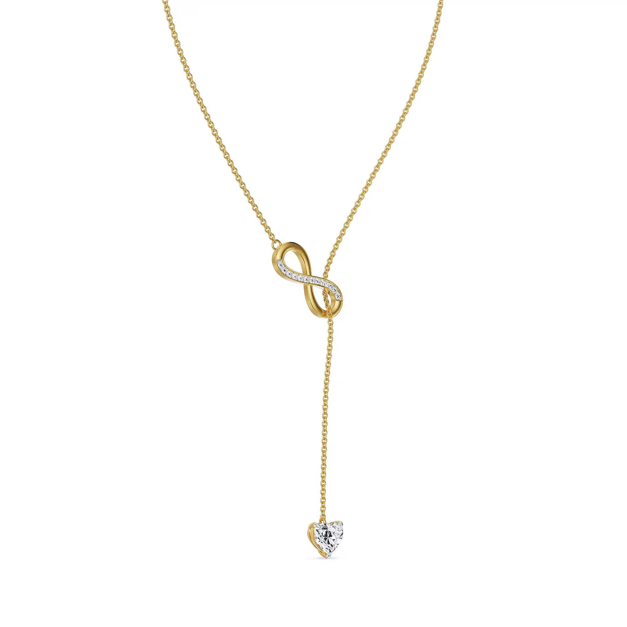 Infinity Heart Lab Grown Diamond Lariat Necklace - side view