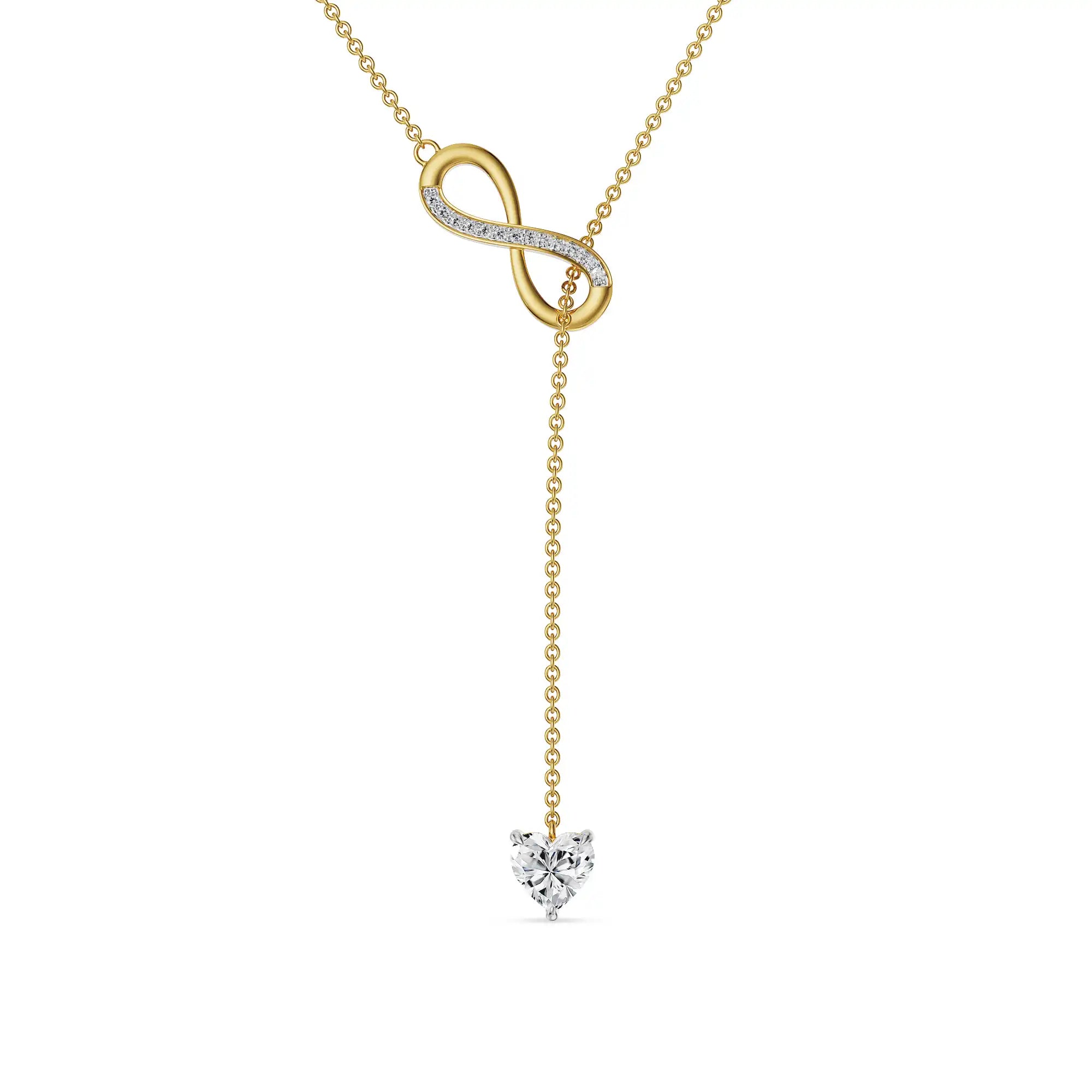 Infinity Heart Lab Grown Diamond Lariat Necklace - perspective view
