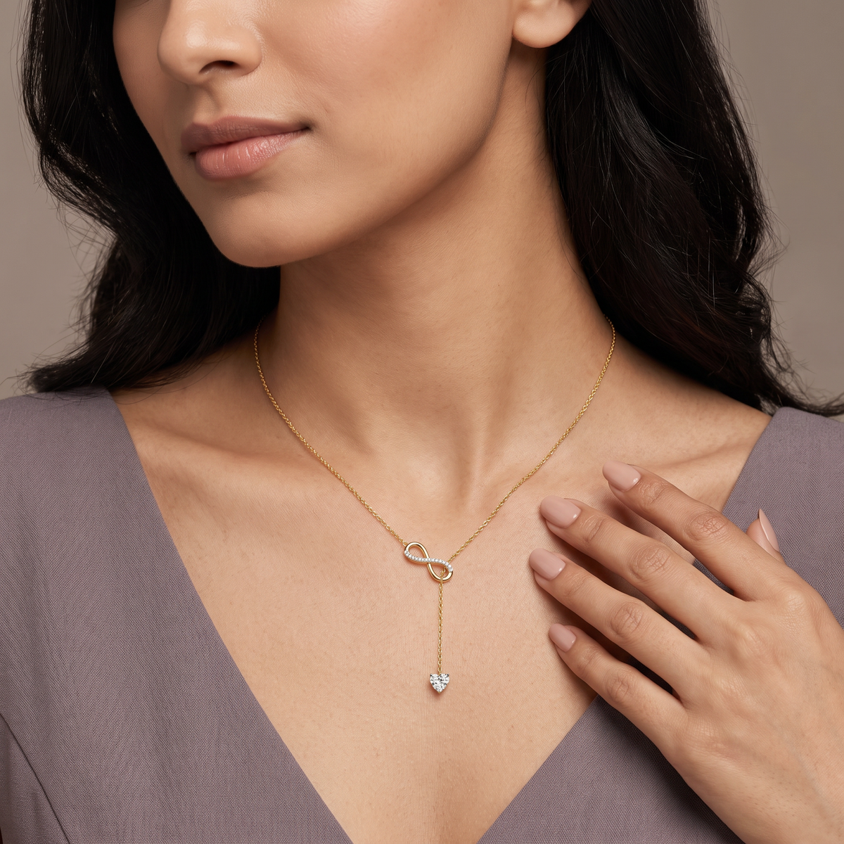 Infinity Heart Lab Grown Diamond Lariat Necklace