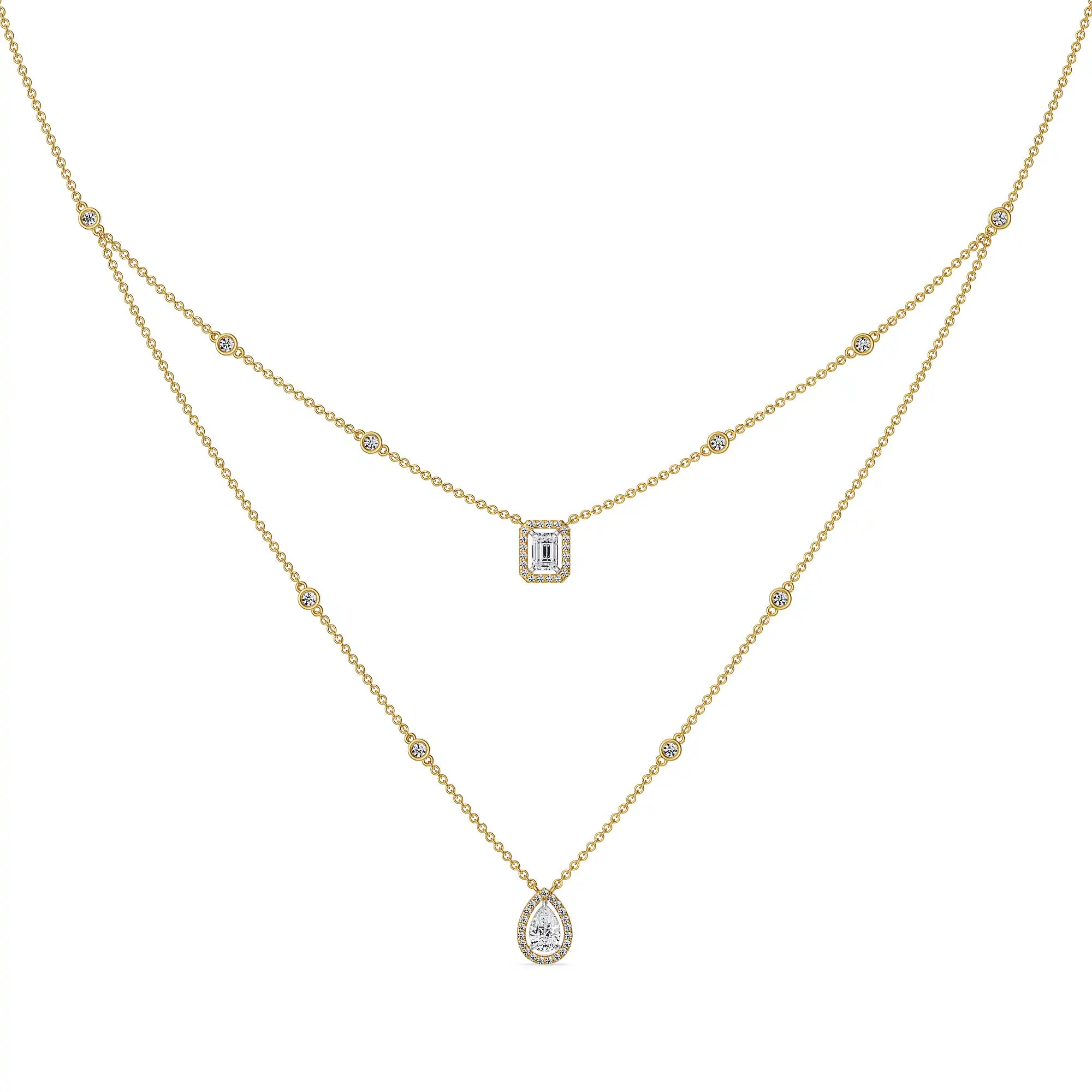 Layered Halo Solitaire Lab Grown Diamond Necklace - top view
