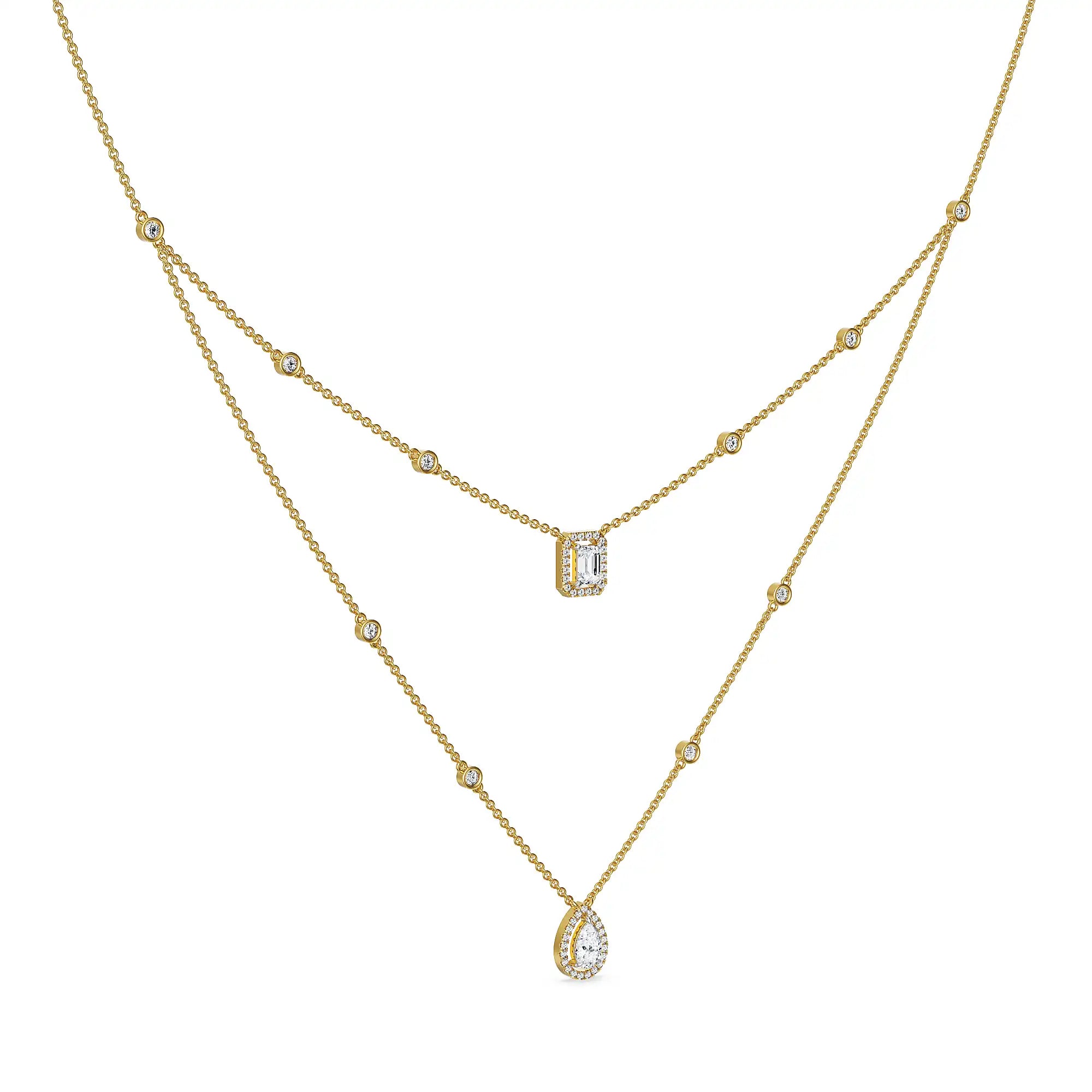 Layered Halo Solitaire Lab Grown Diamond Necklace - side view