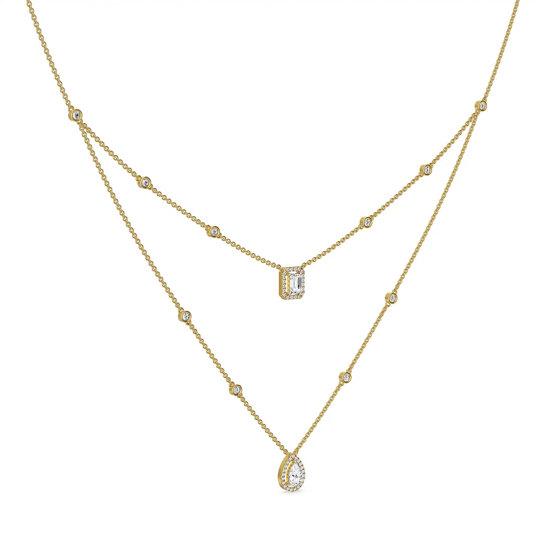 Layered Halo Solitaire Lab Grown Diamond Necklace - side view