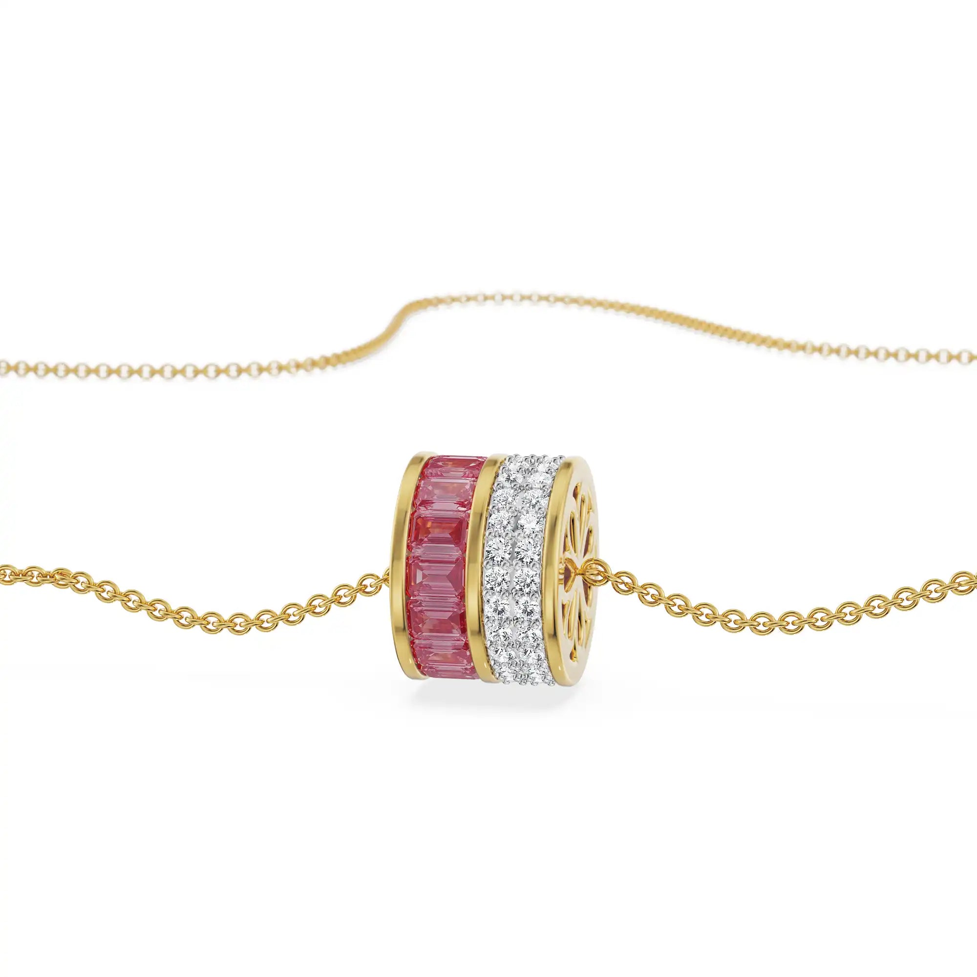 Drum Ruby Lab Grown Diamond Necklace - Front view