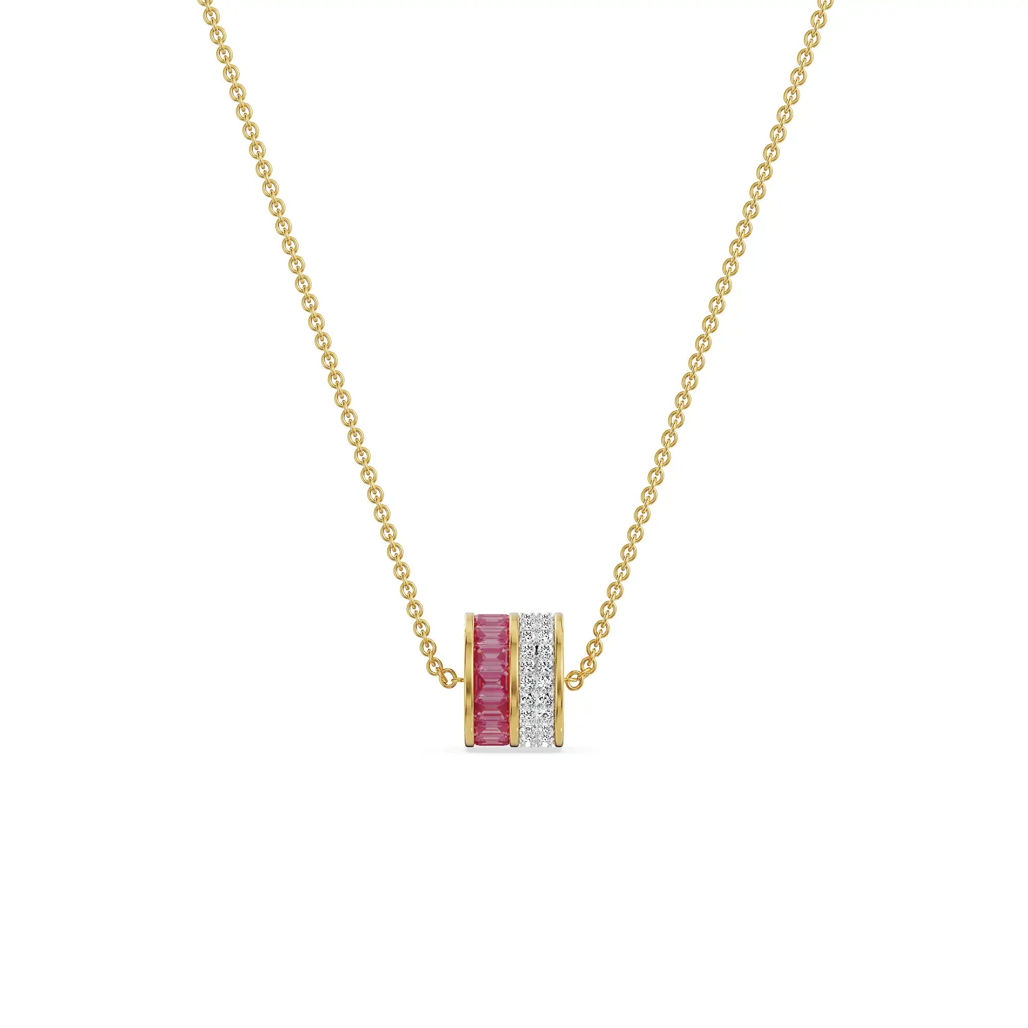 Drum Ruby Lab Grown Diamond Necklace - perspective view