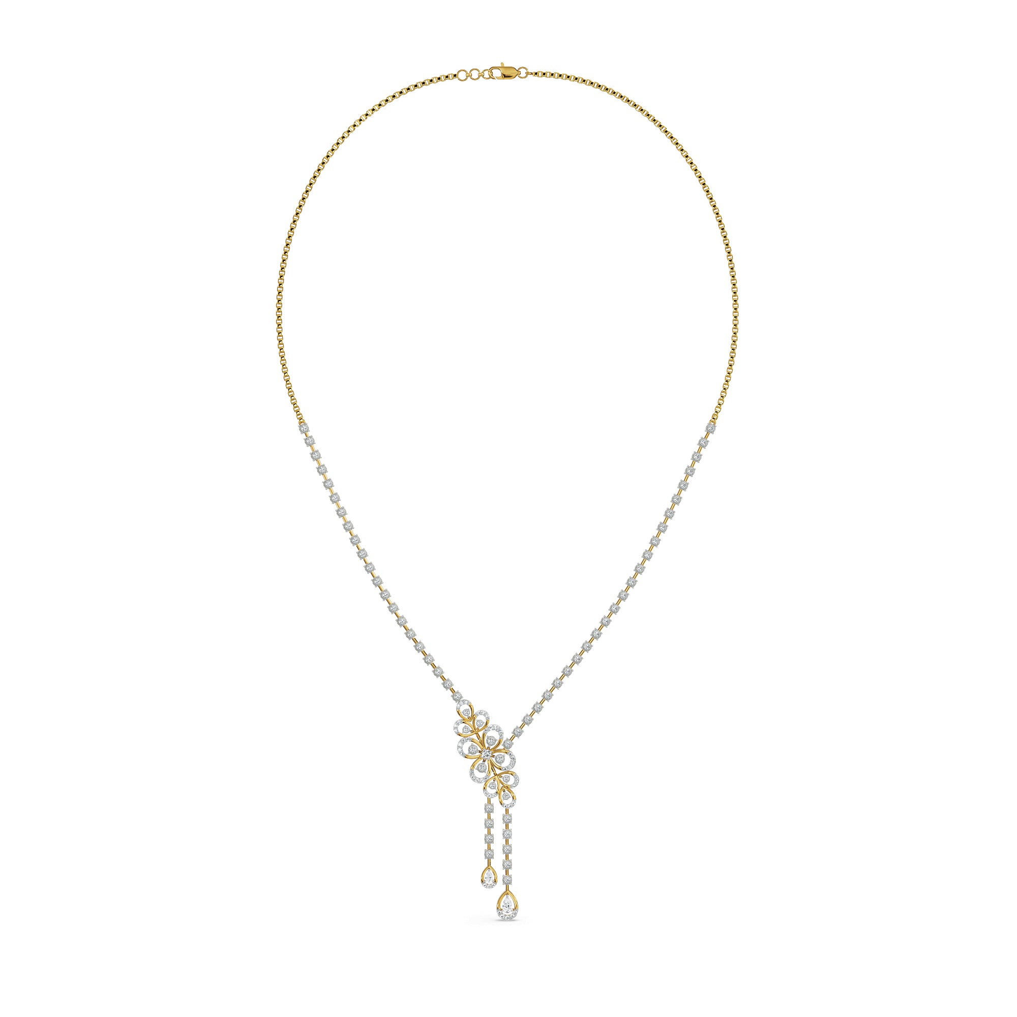 Floral Cascade Lab Grown Diamond Necklace - perspective view
