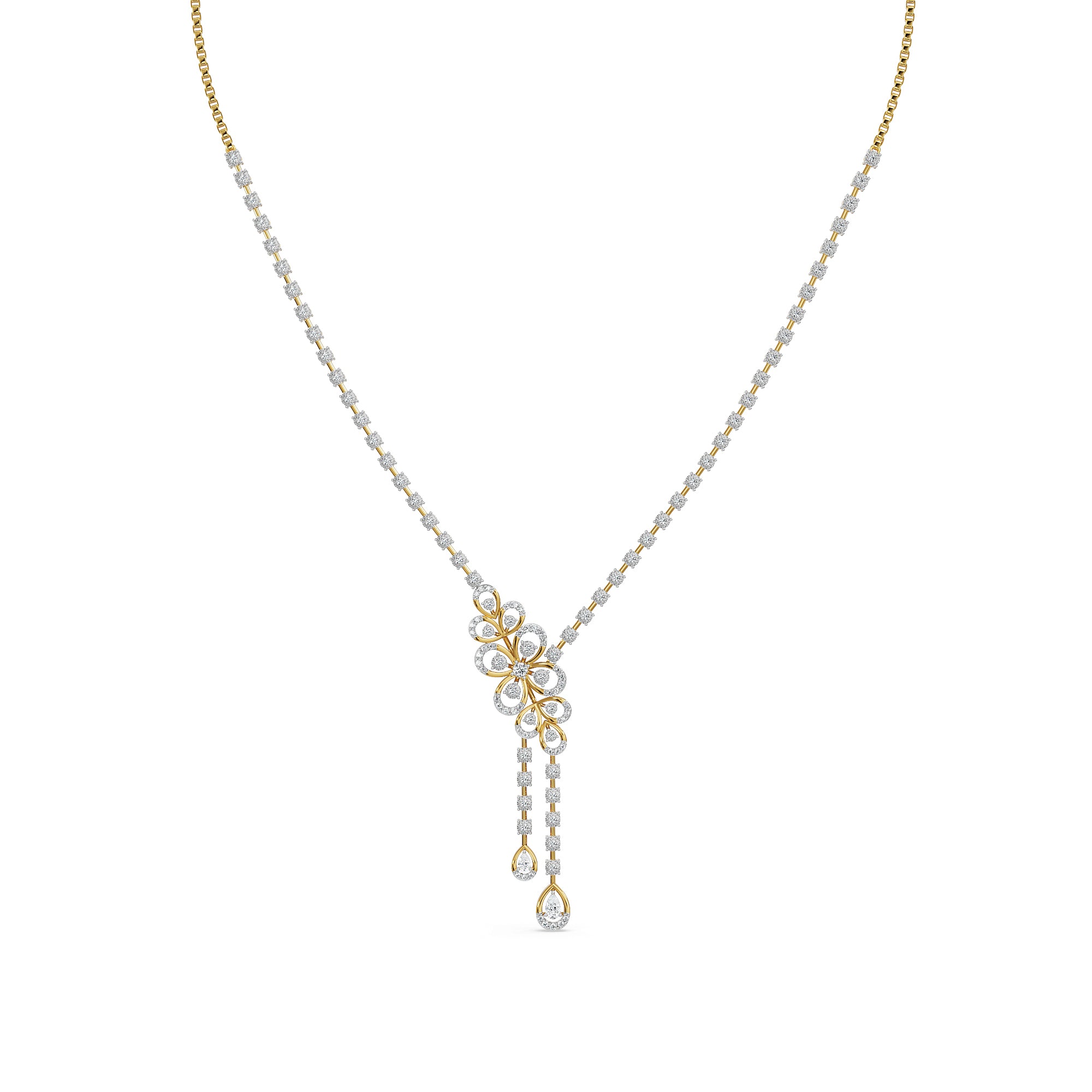 Floral Cascade Lab Grown Diamond Necklace - top view