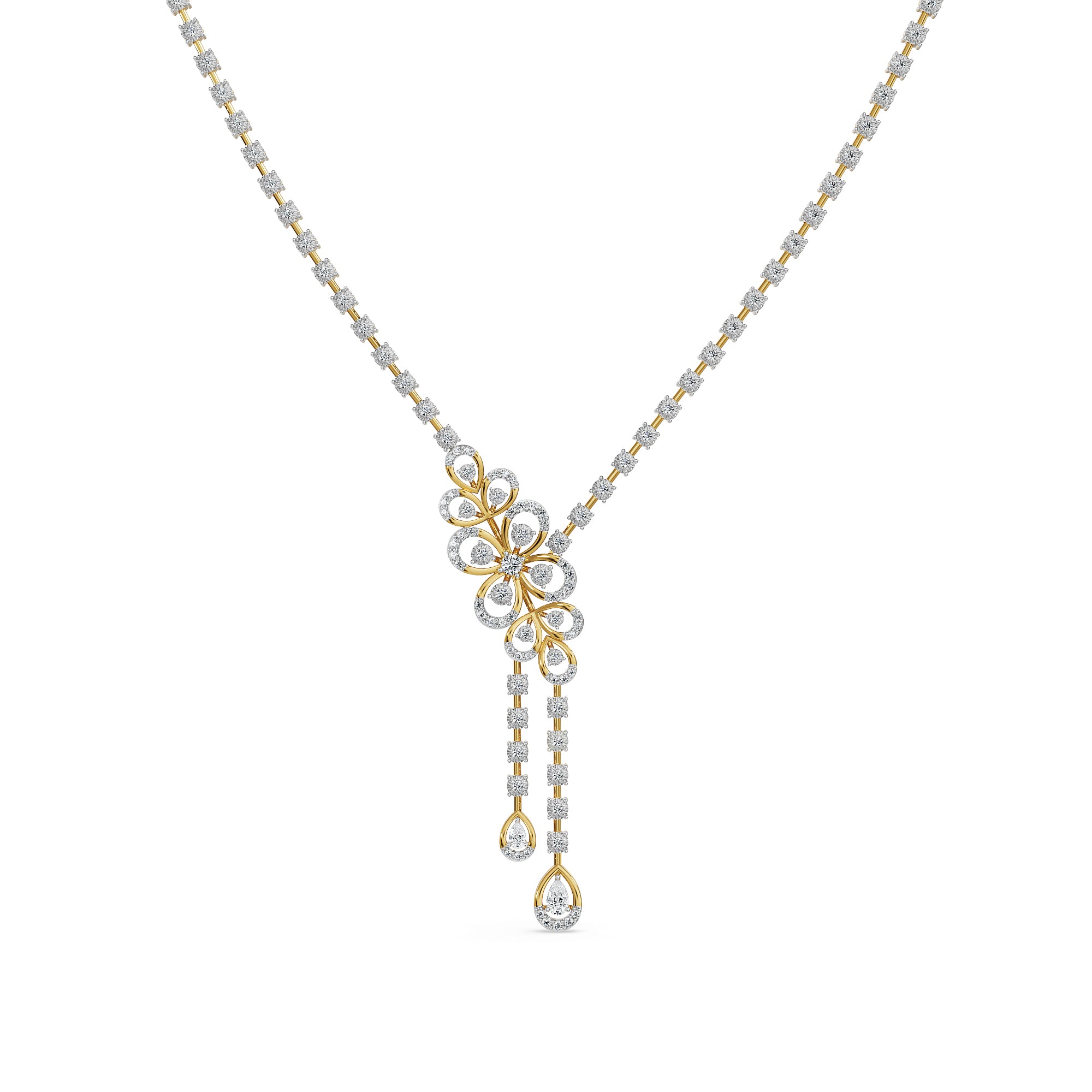 Floral Cascade Lab Grown Diamond Necklace - front view