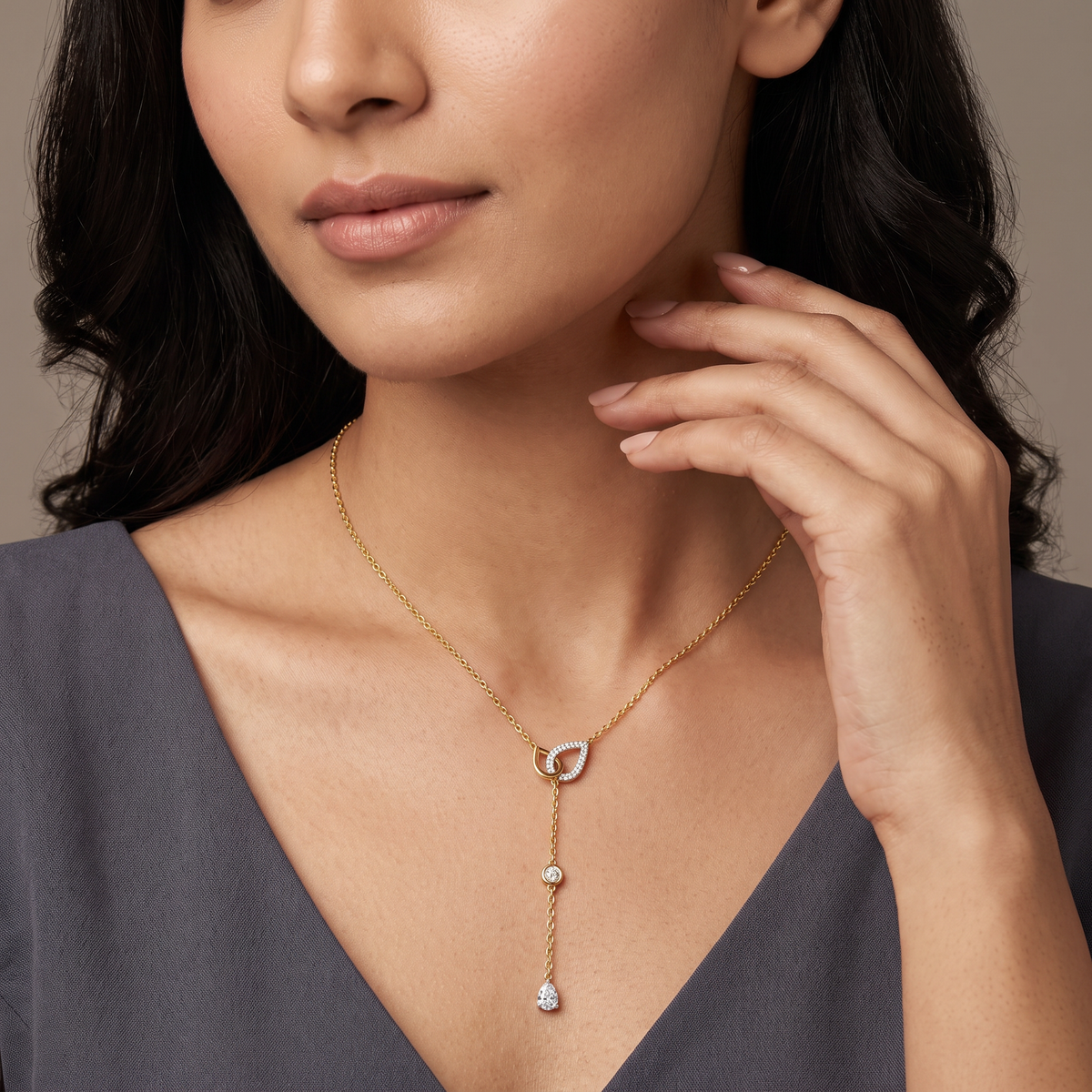 Serene Cascade Pear Lab Grown Diamond Necklace
