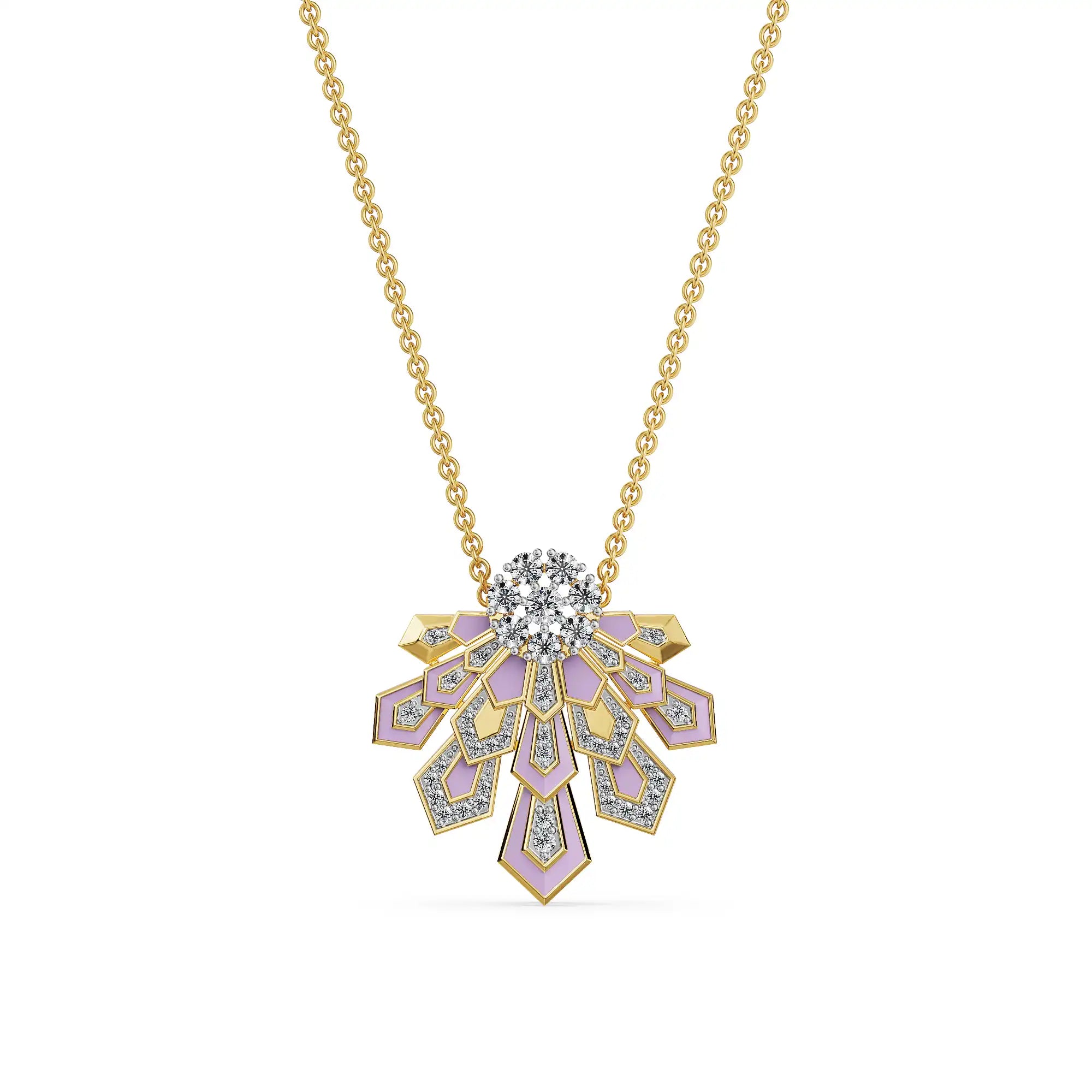 Lavender Cascade Lab Grown Diamond Necklace - front view in 9KT