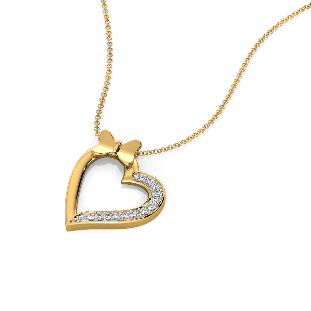 Bow of Love Diamond Necklace Side view in 9KT