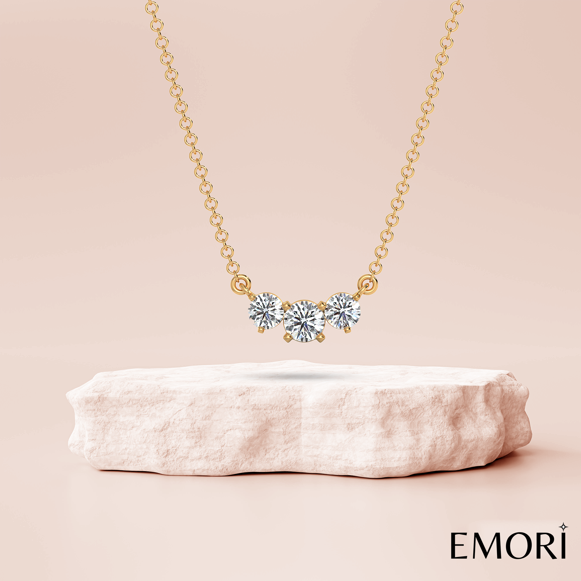 Triple Solitaire Diamond Necklace Prospective view