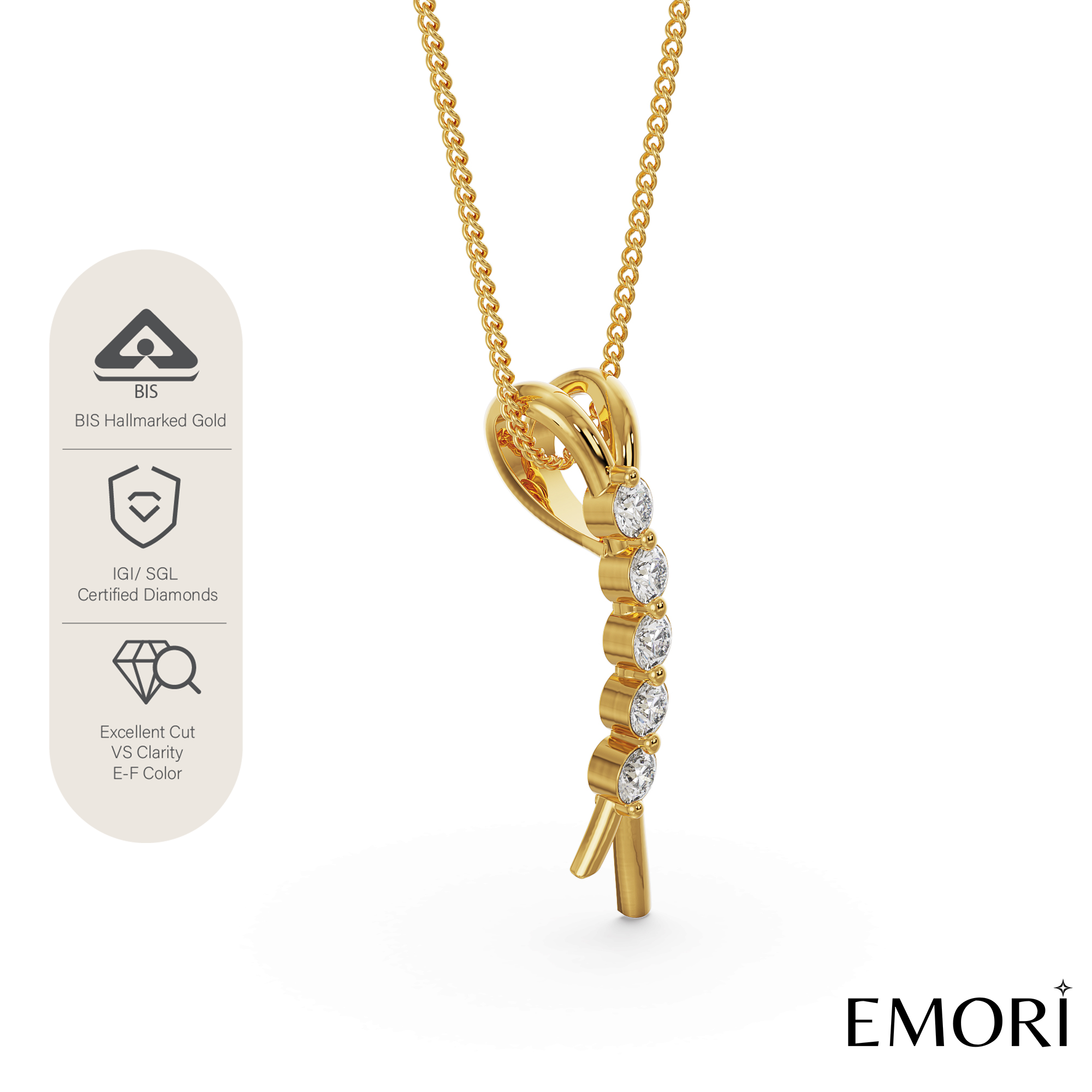 Five Stone Diamond Pendant Side View