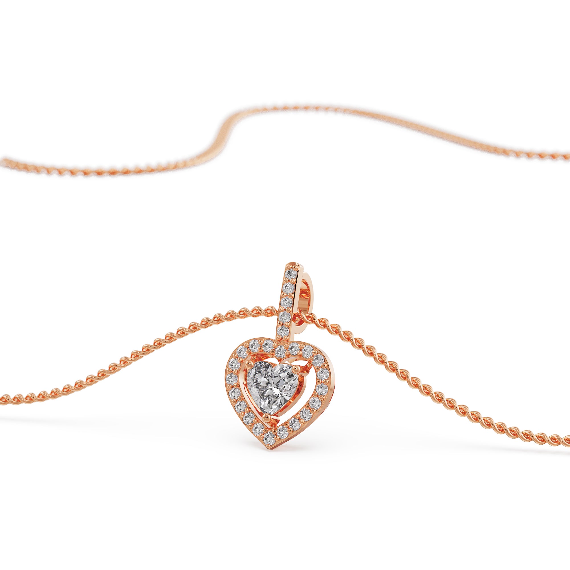 Heart in Heart Diamond Pendant Prospective view
