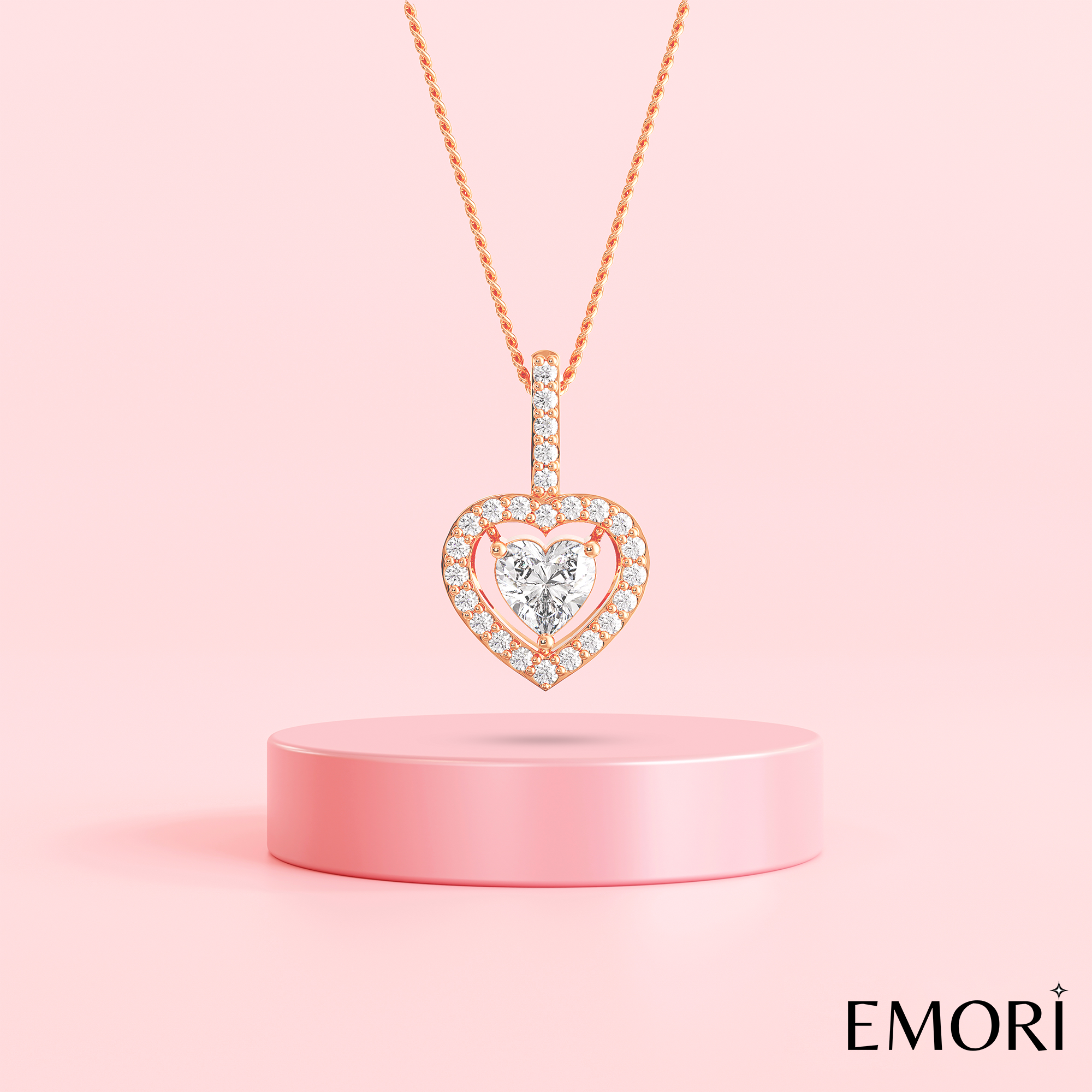 Heart in Heart Diamond Pendant Prospective View