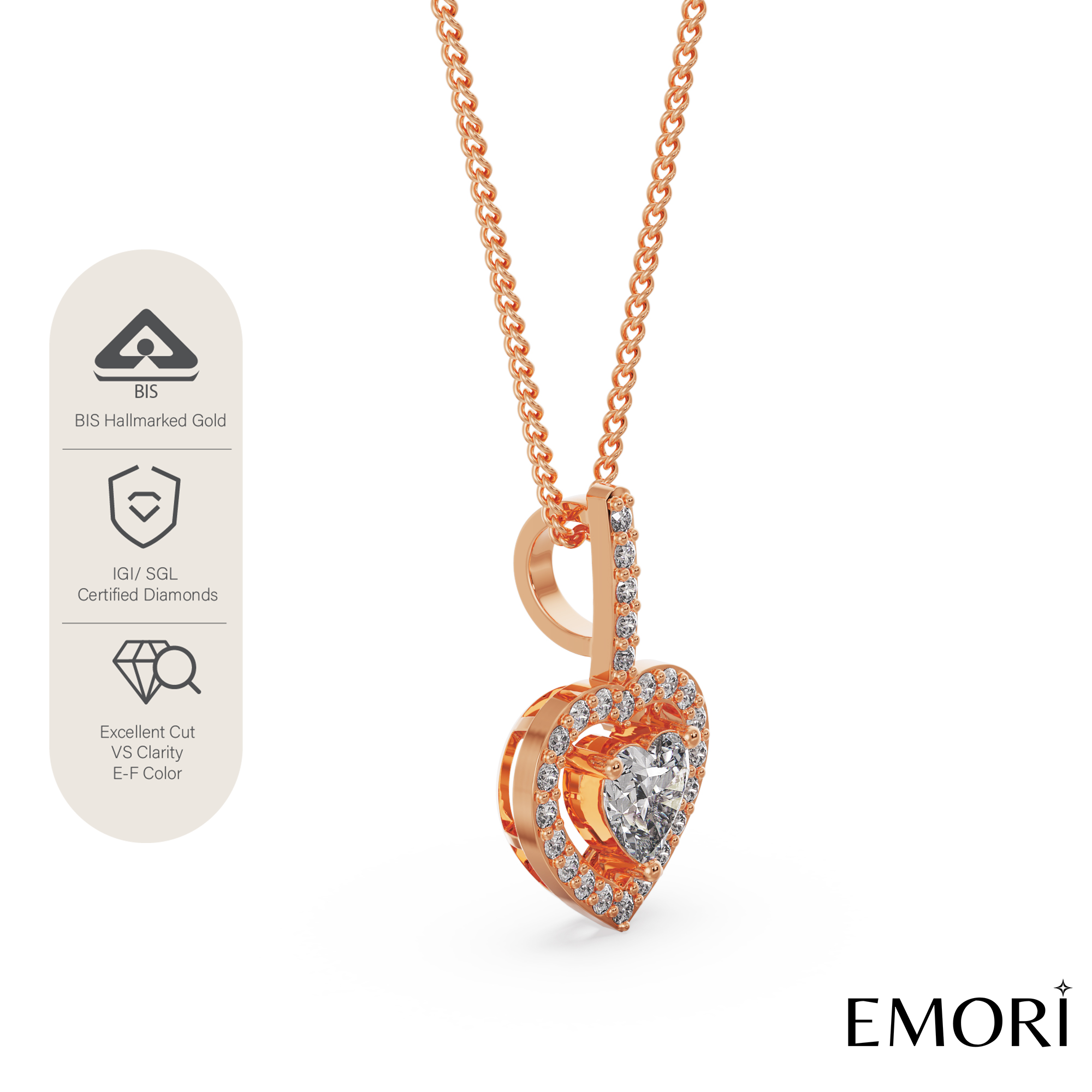 Heart in Heart Diamond Pendant Side View