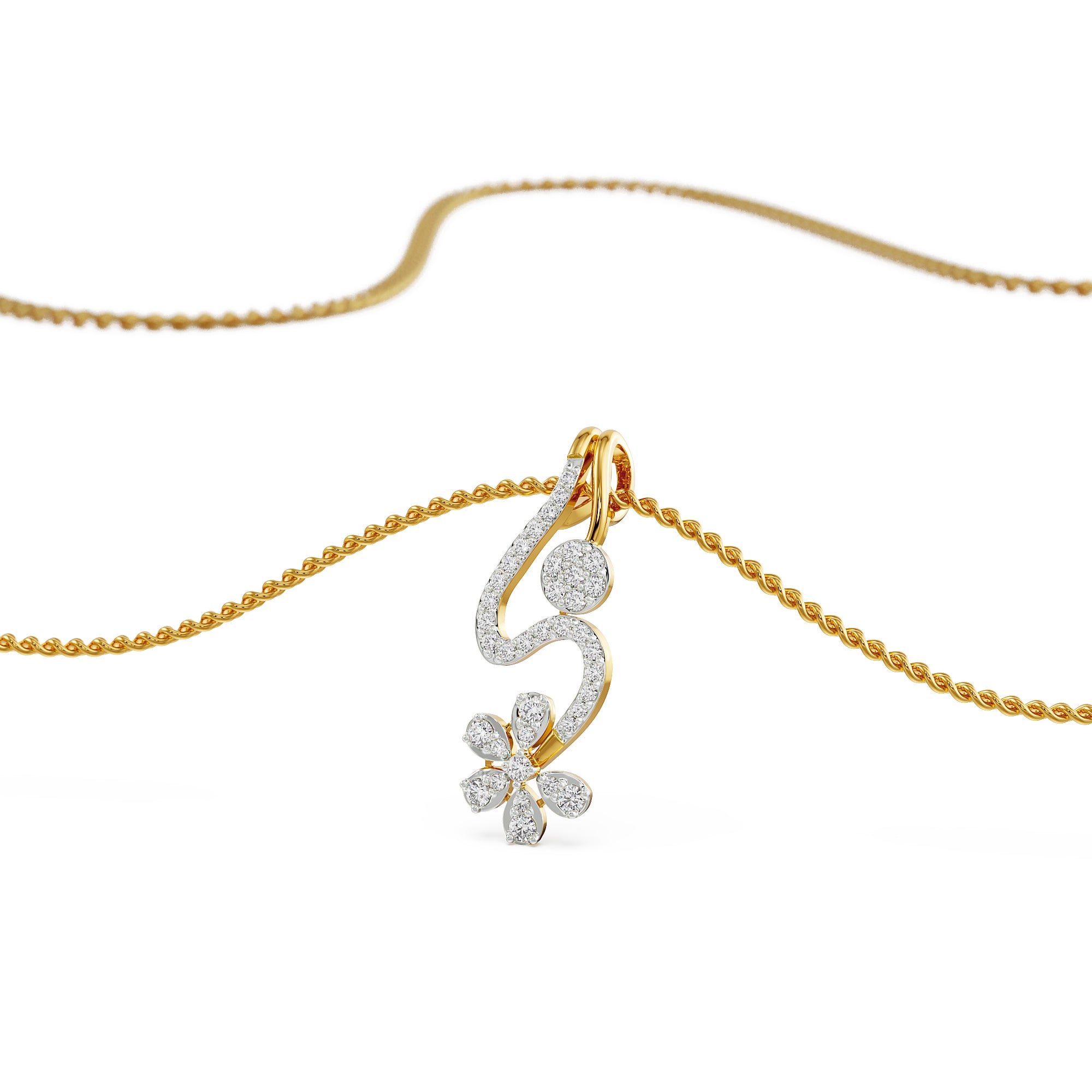 Floral Drop Diamond Pendant Prospective view