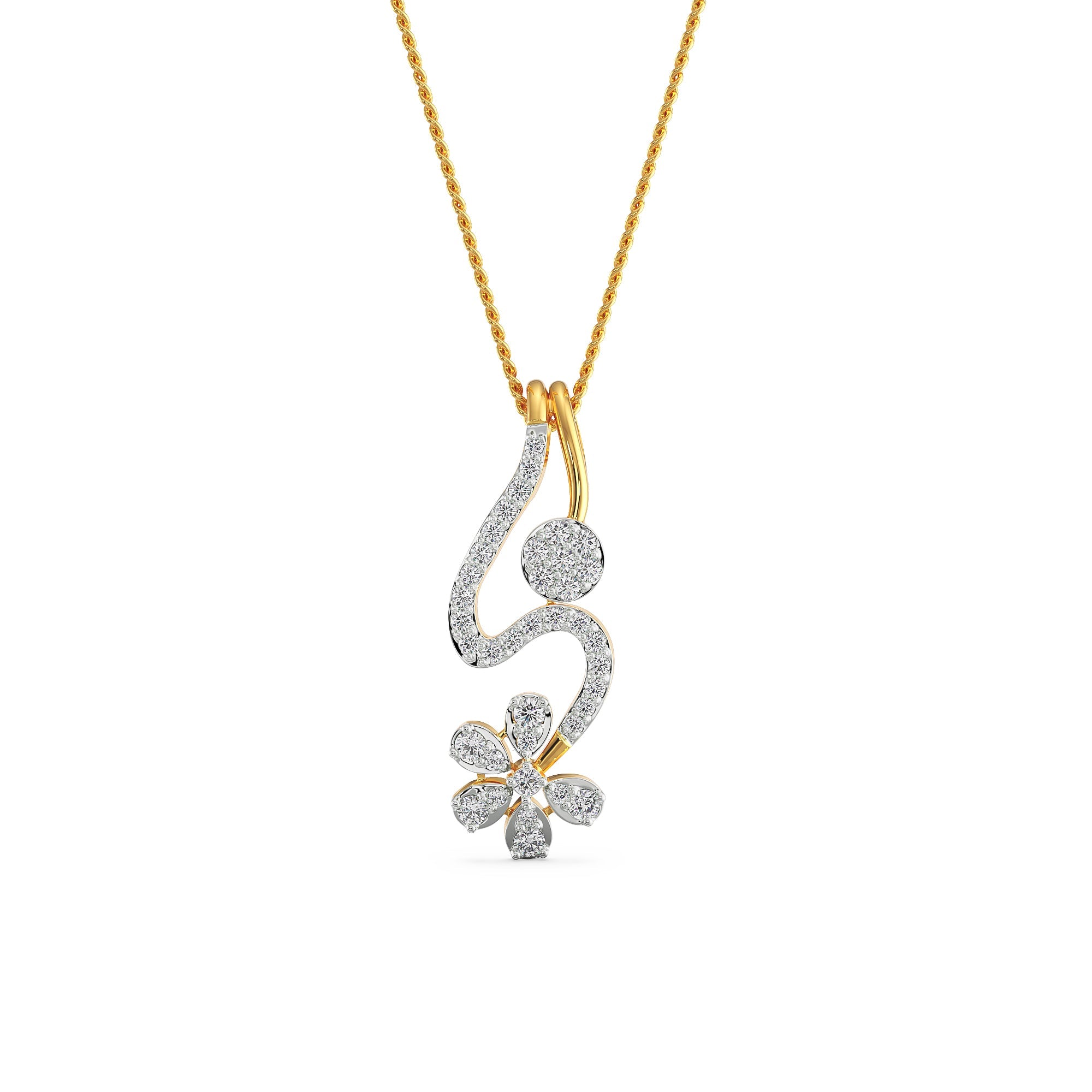Floral Drop Diamond Pendant Front View in 9KT