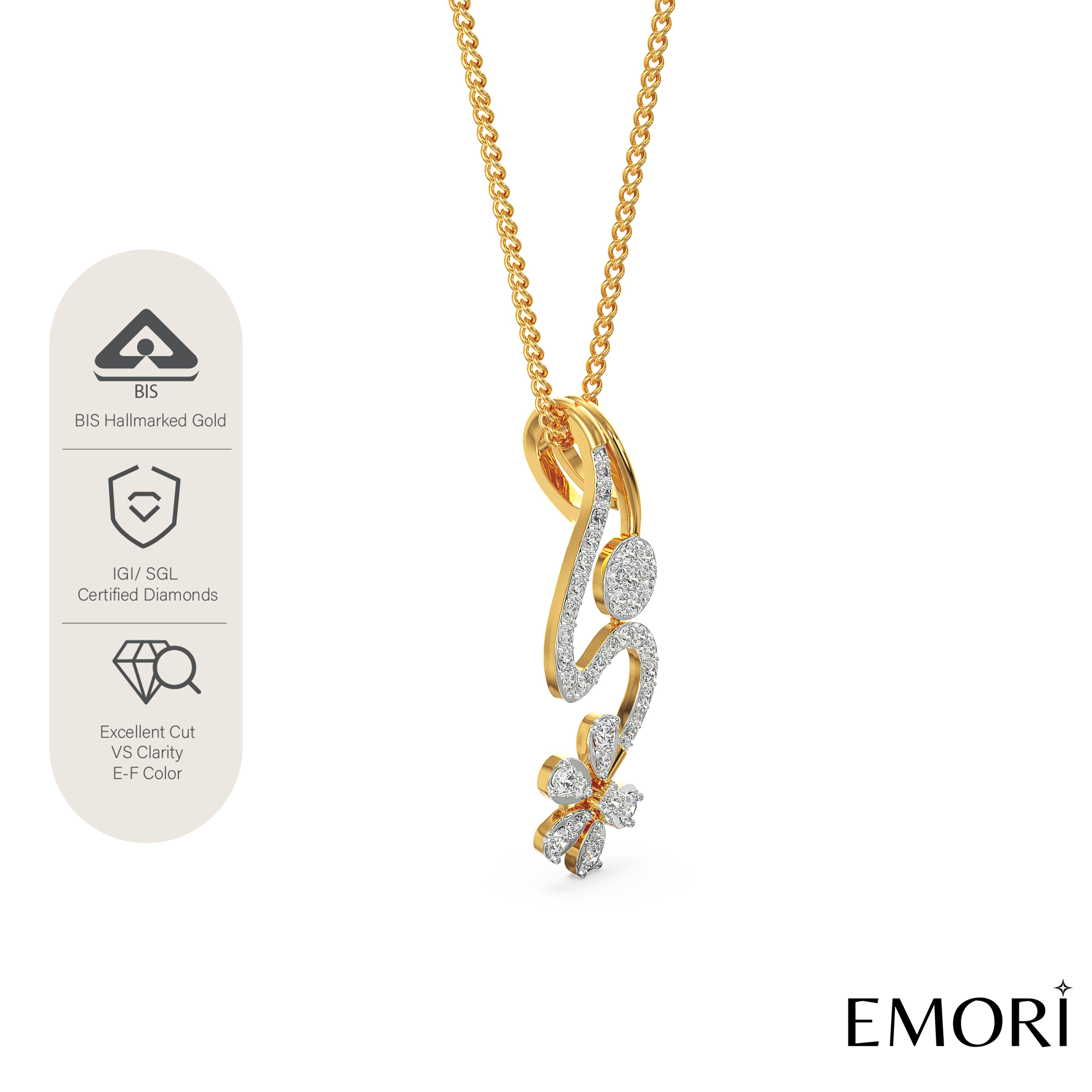 Floral Drop Diamond Pendant Side View