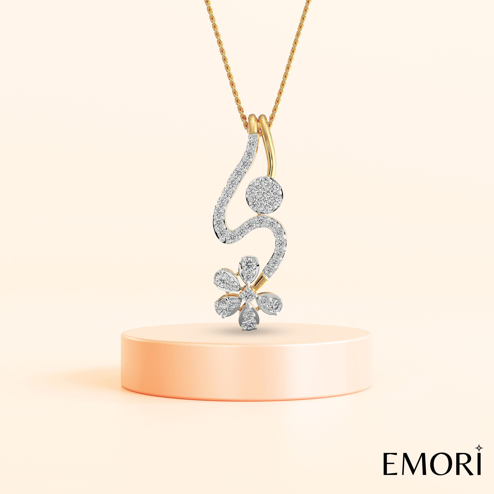 Floral Drop Diamond Pendant Prospective View