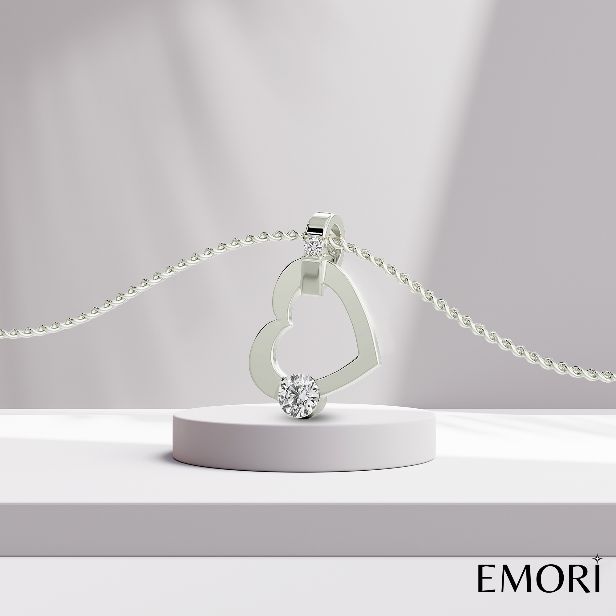 Tilted Diamond Heart Pendant Prospective View