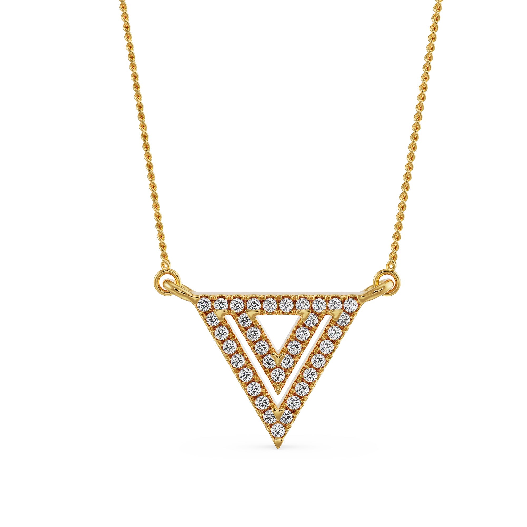 Inverted Triangle Diamond Necklace Front view in 9KT