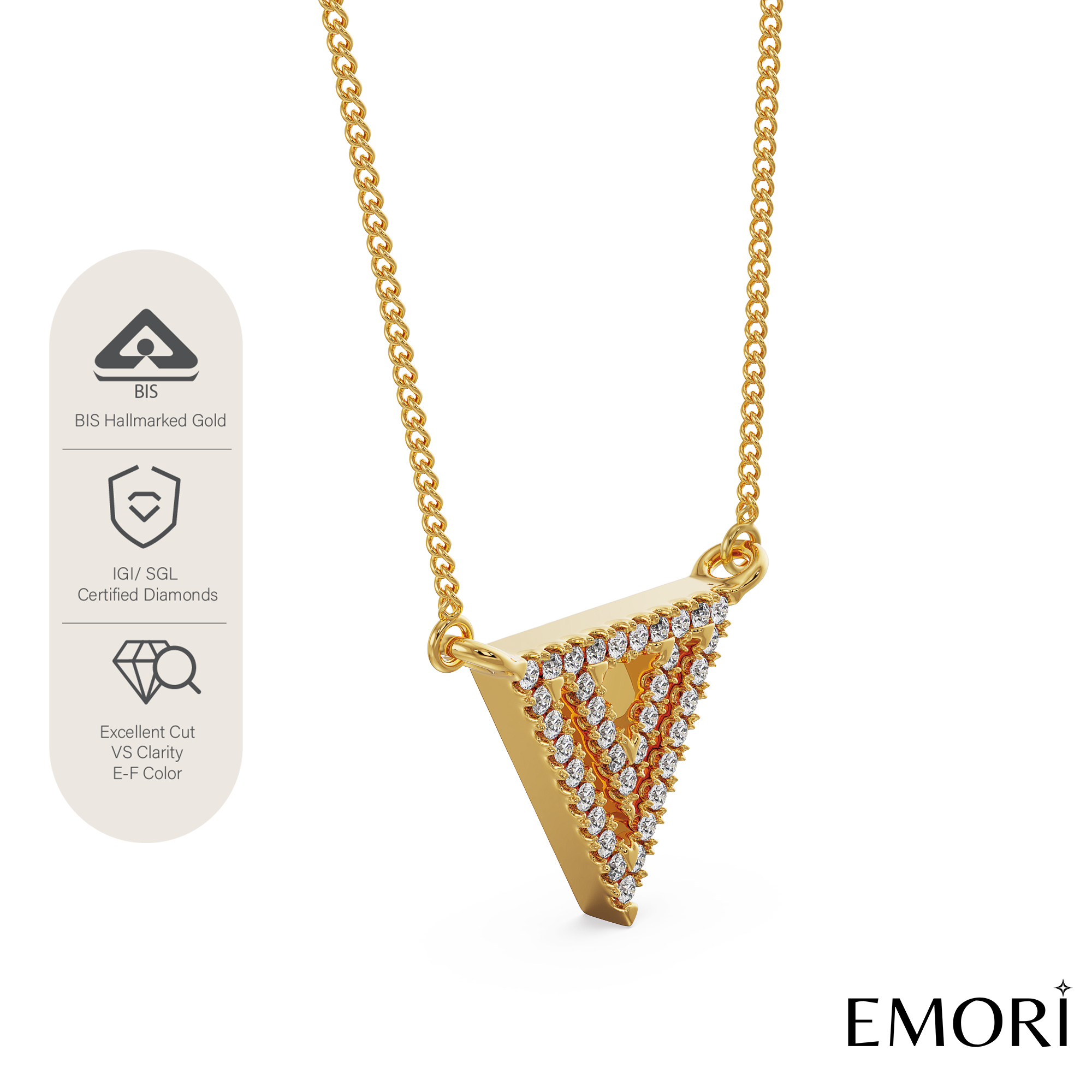 Inverted Triangle Diamond Necklace Side View