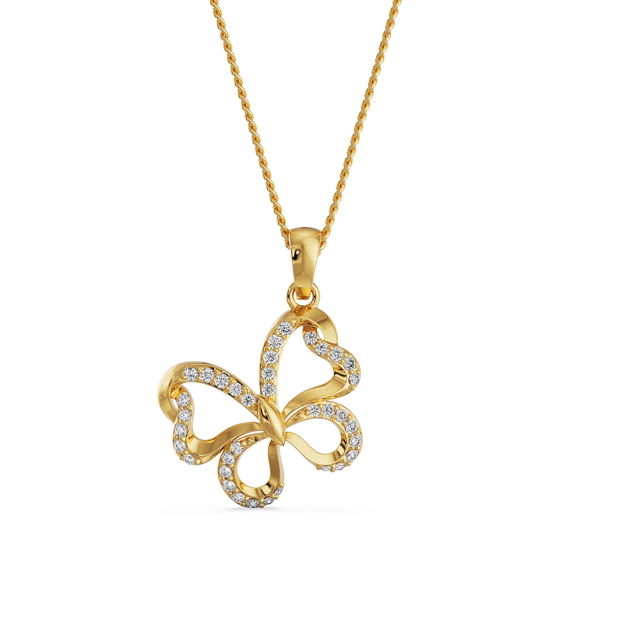 Whimsical Butterfly Diamond Pendant Front view in 9KT