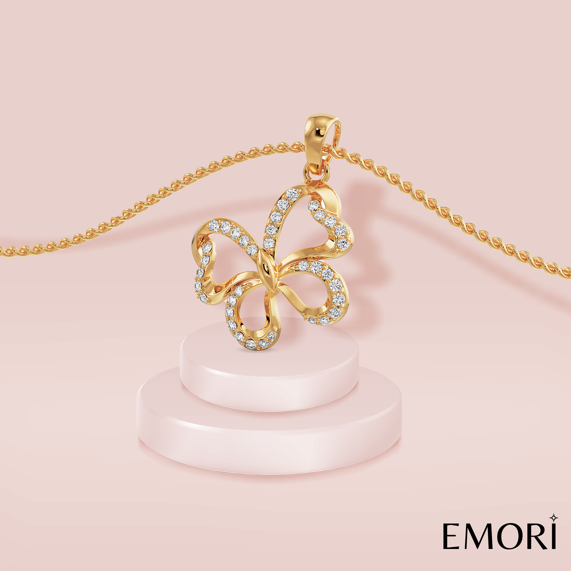 Whimsical Butterfly Diamond Pendant Prospective View