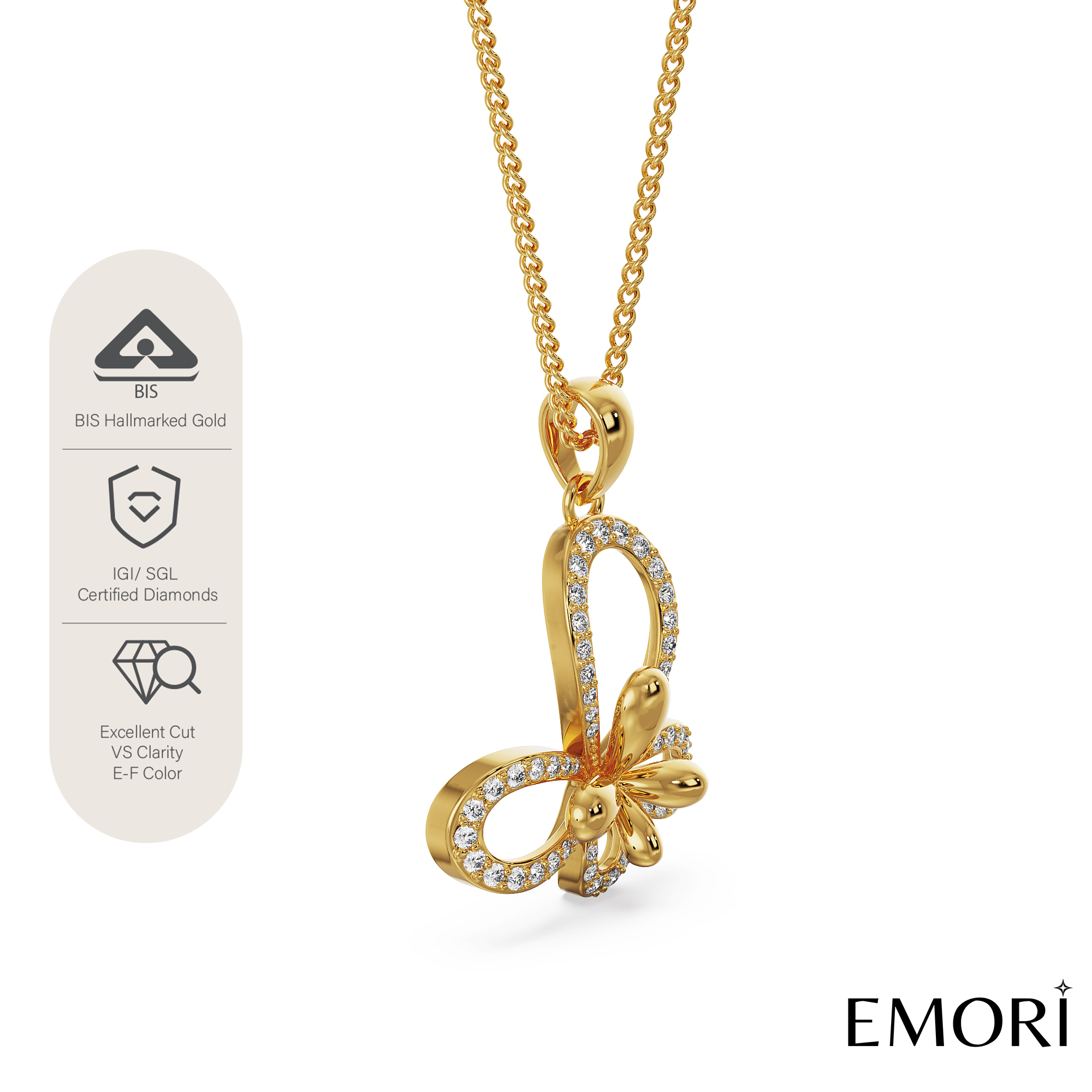 Floral Butterfly Diamond Pendant Side View