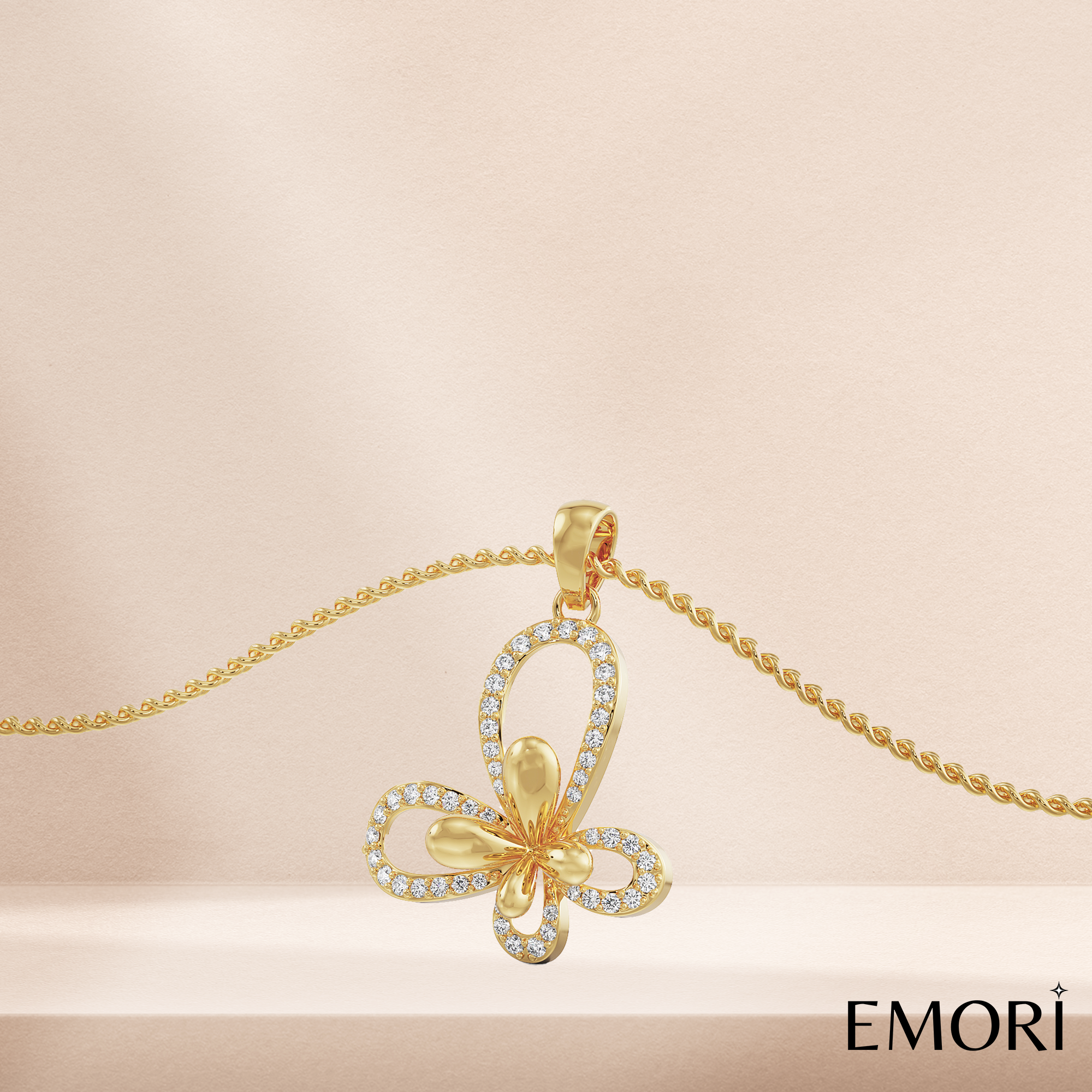 Floral Butterfly Diamond Pendant Prospective View