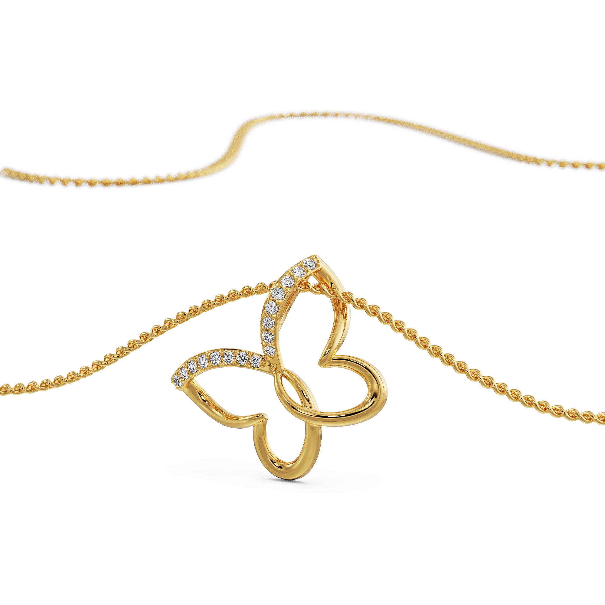 Minimalist Butterfly Diamond Pendant Prospective view