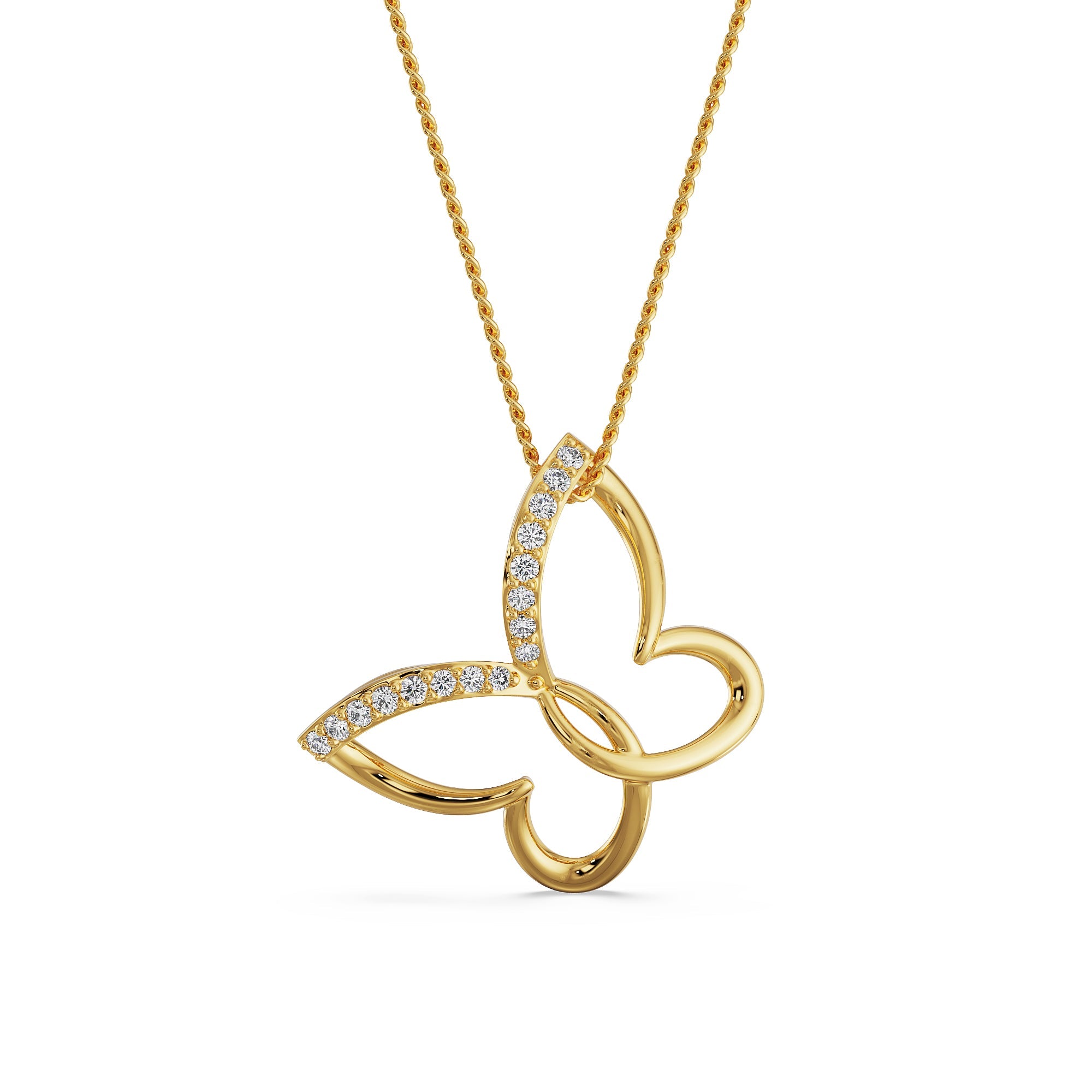 Minimalist Butterfly Diamond Pendant Front view in 9KT
