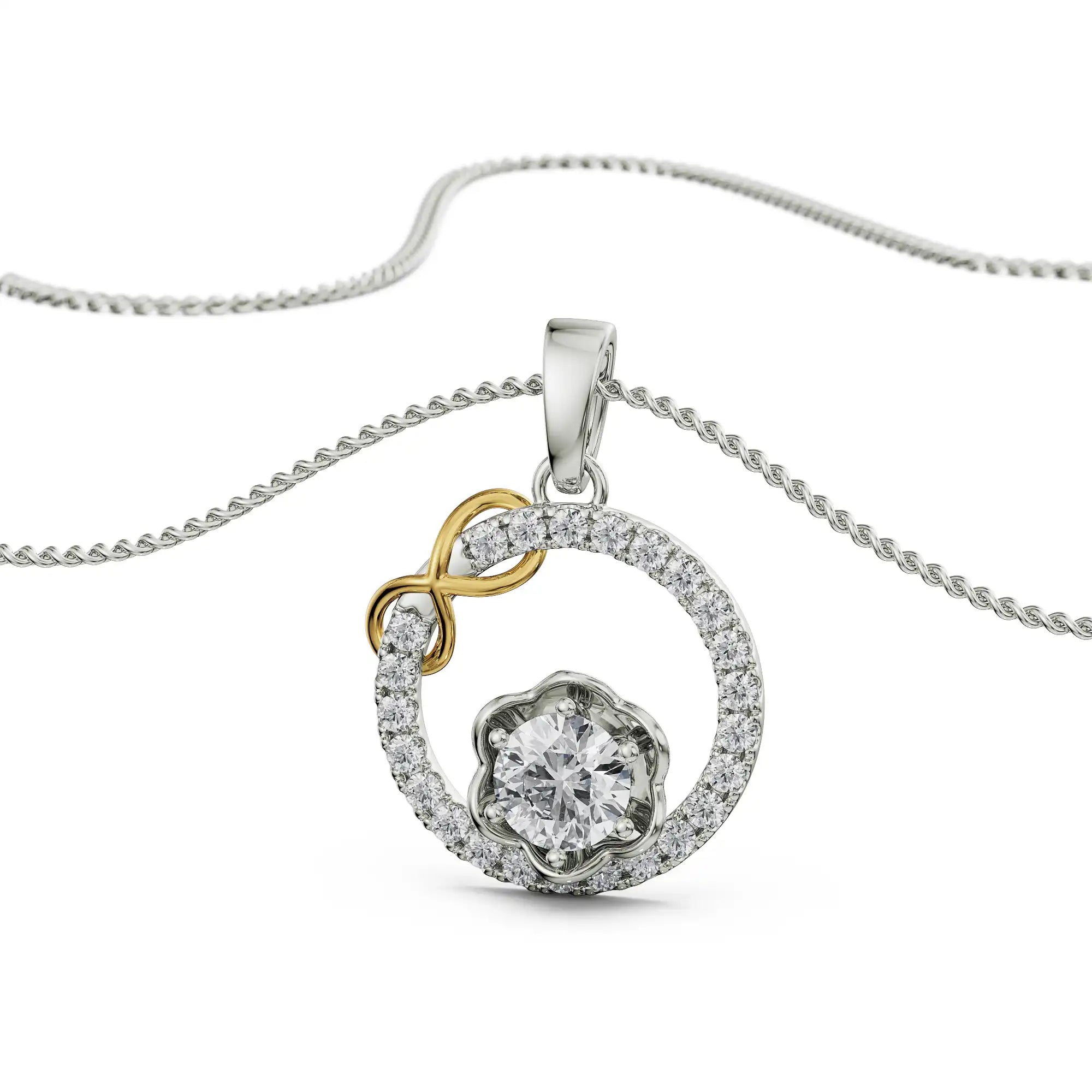 Circle Infinity Diamond Pendant Prospective View in 9KT