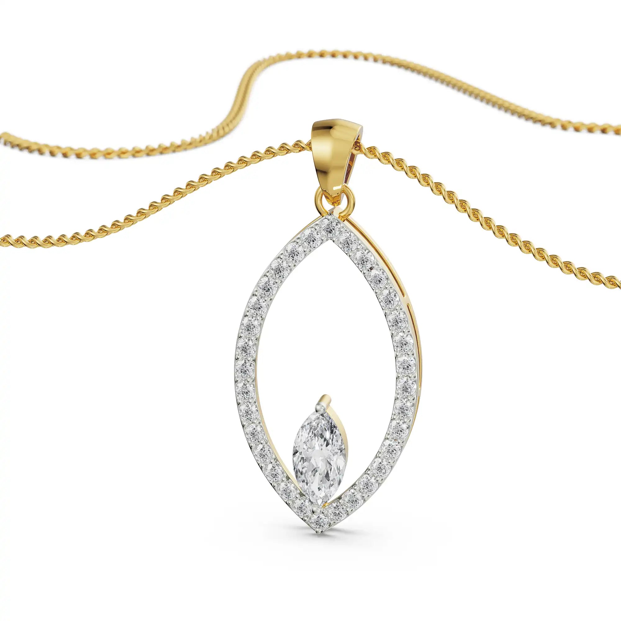 Marquise Diamond Pendant Prospective View in 9KT