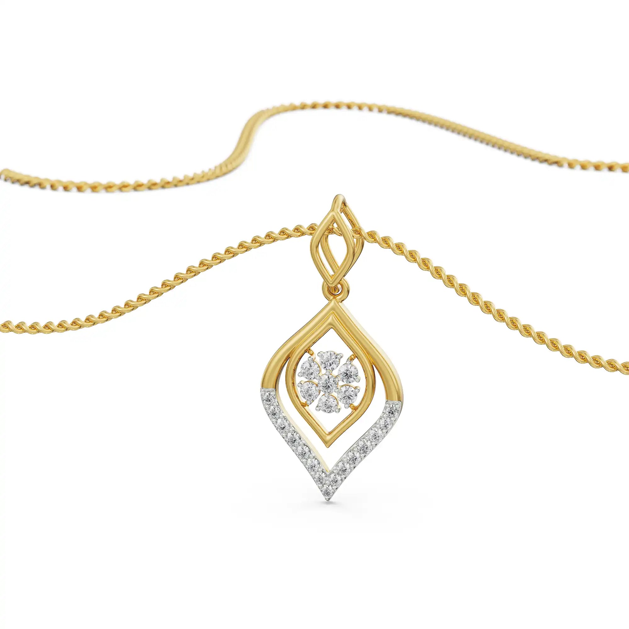 Serene Blossom Diamond Pendant Prospective View in 9KT