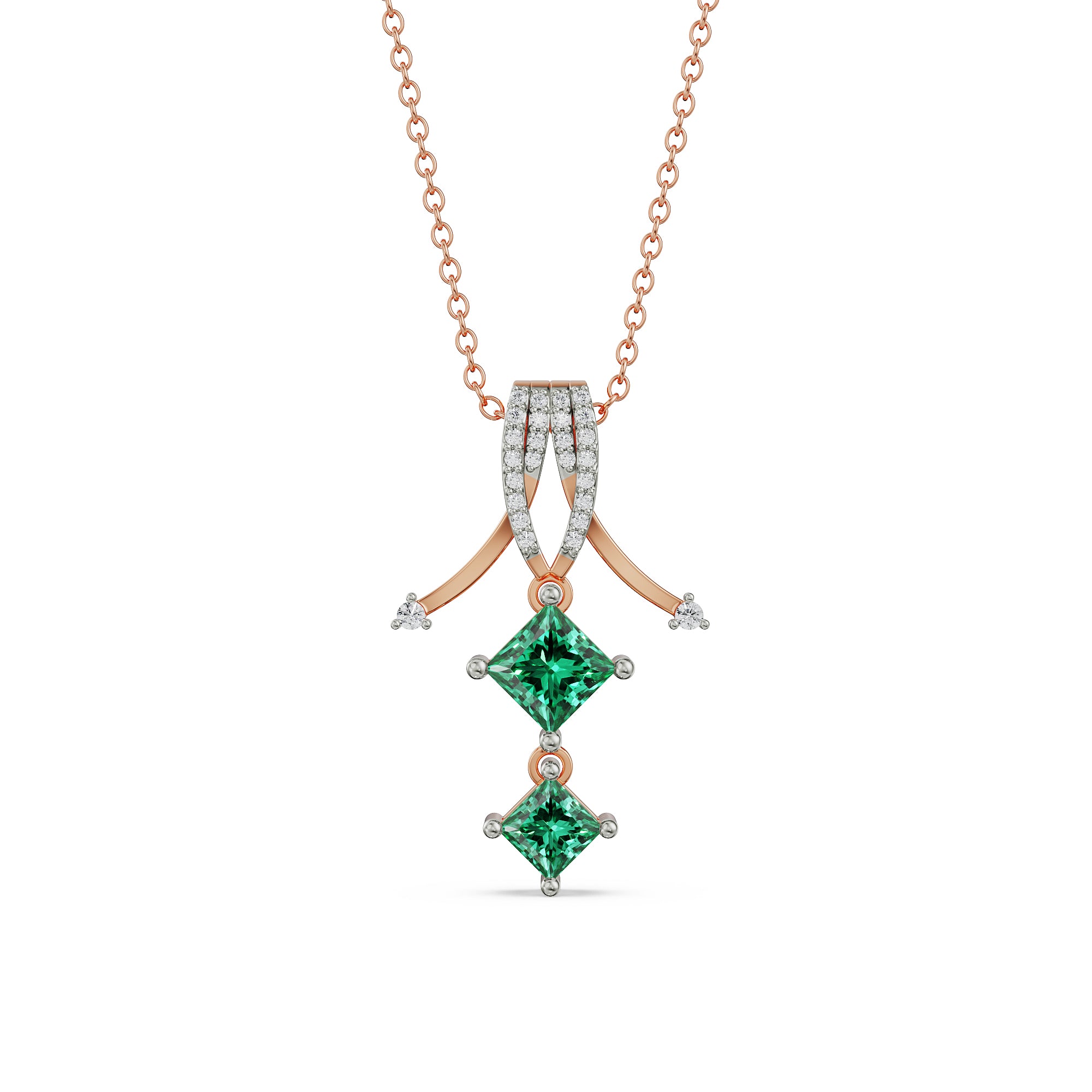 Arrow Emerald Diamond Pendant Front View
