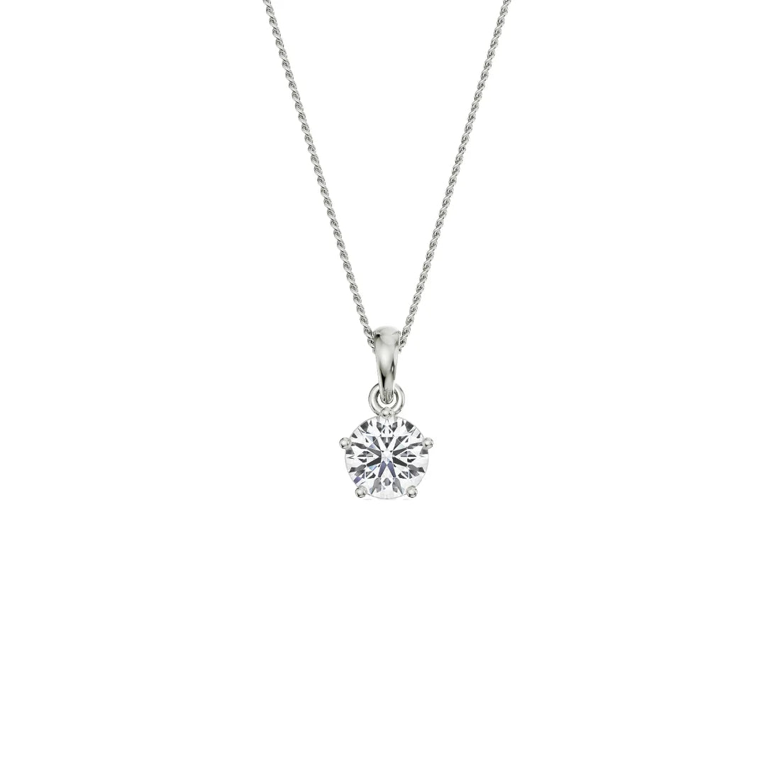 1 CT Round Lab Grown Diamond Solitaire Pendant - top view in 9KT