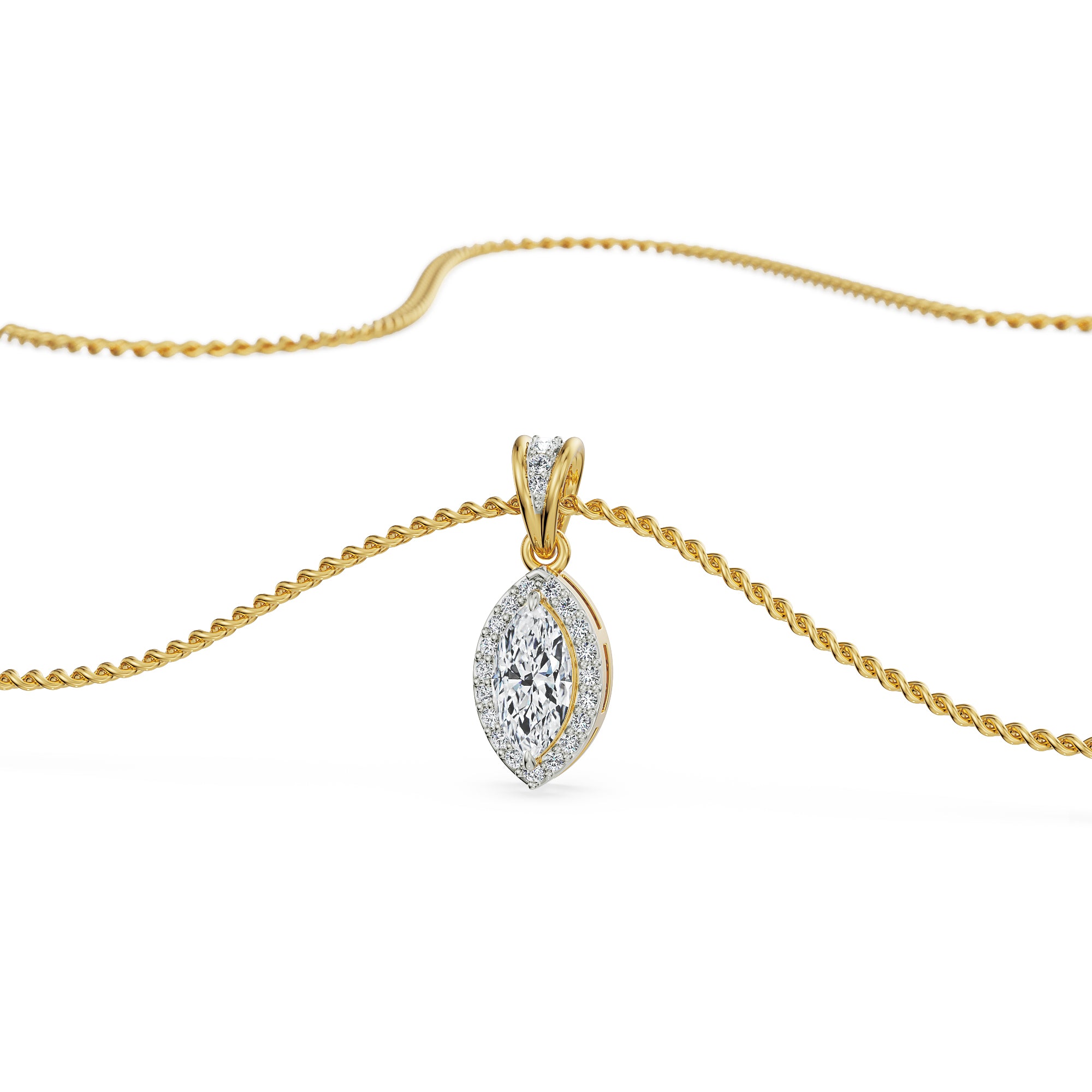 0.5 CT Marquise Halo Diamond Pendant Front View