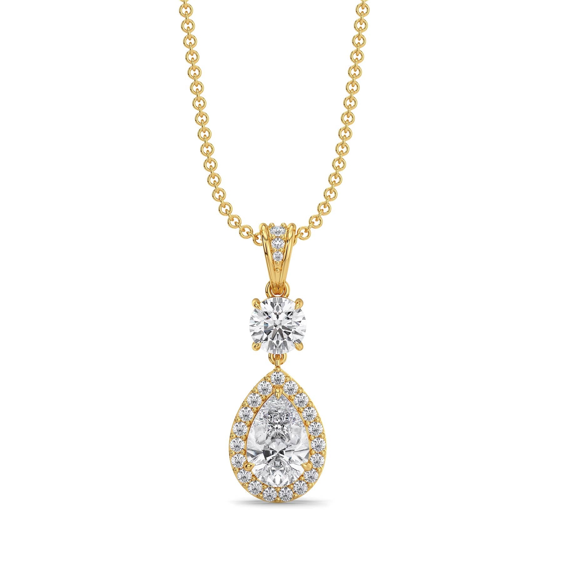 Halo Tear Drop Lab Grown Diamond Pendant - front view in 9KT