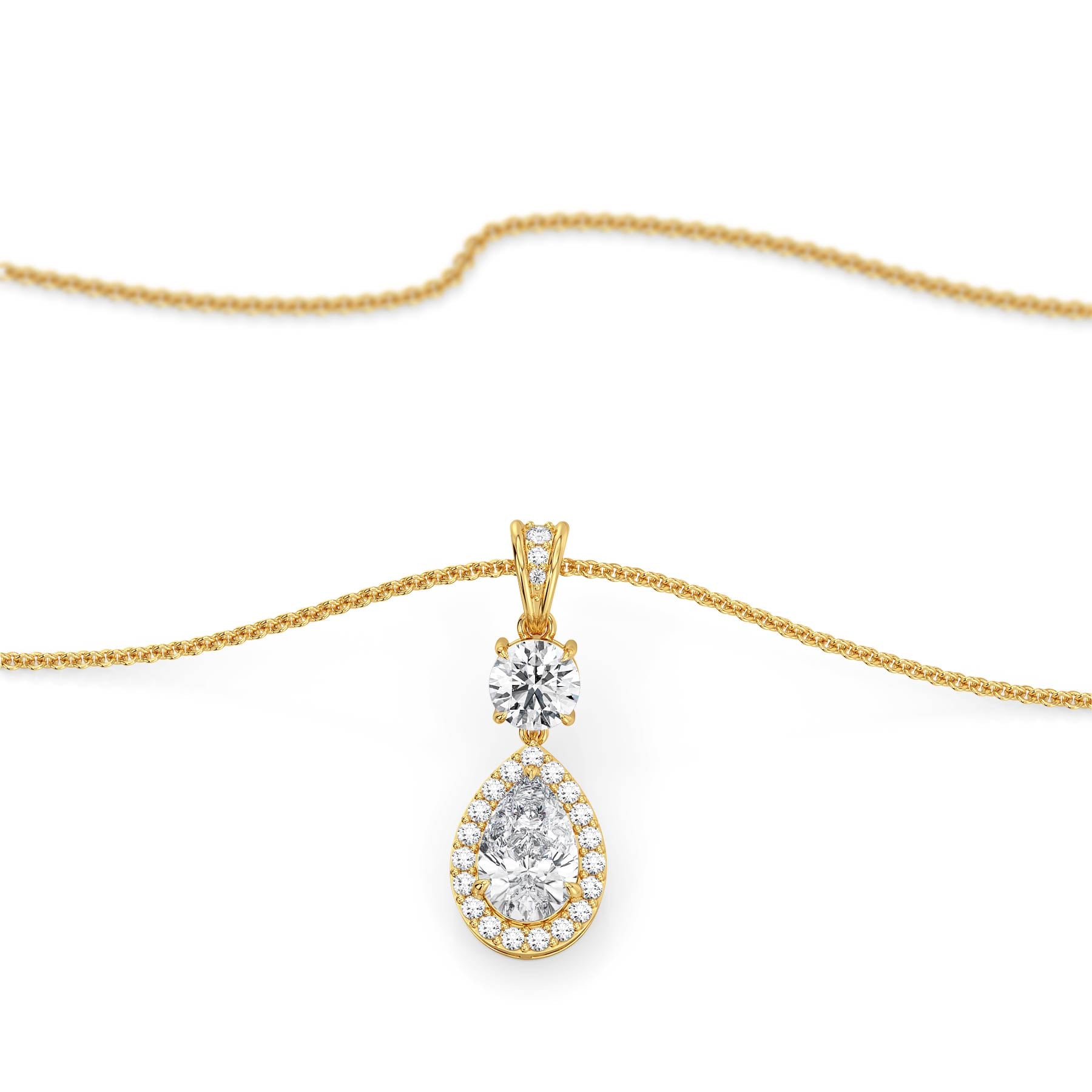 Halo Tear Drop Lab Grown Diamond Pendant - perspective view