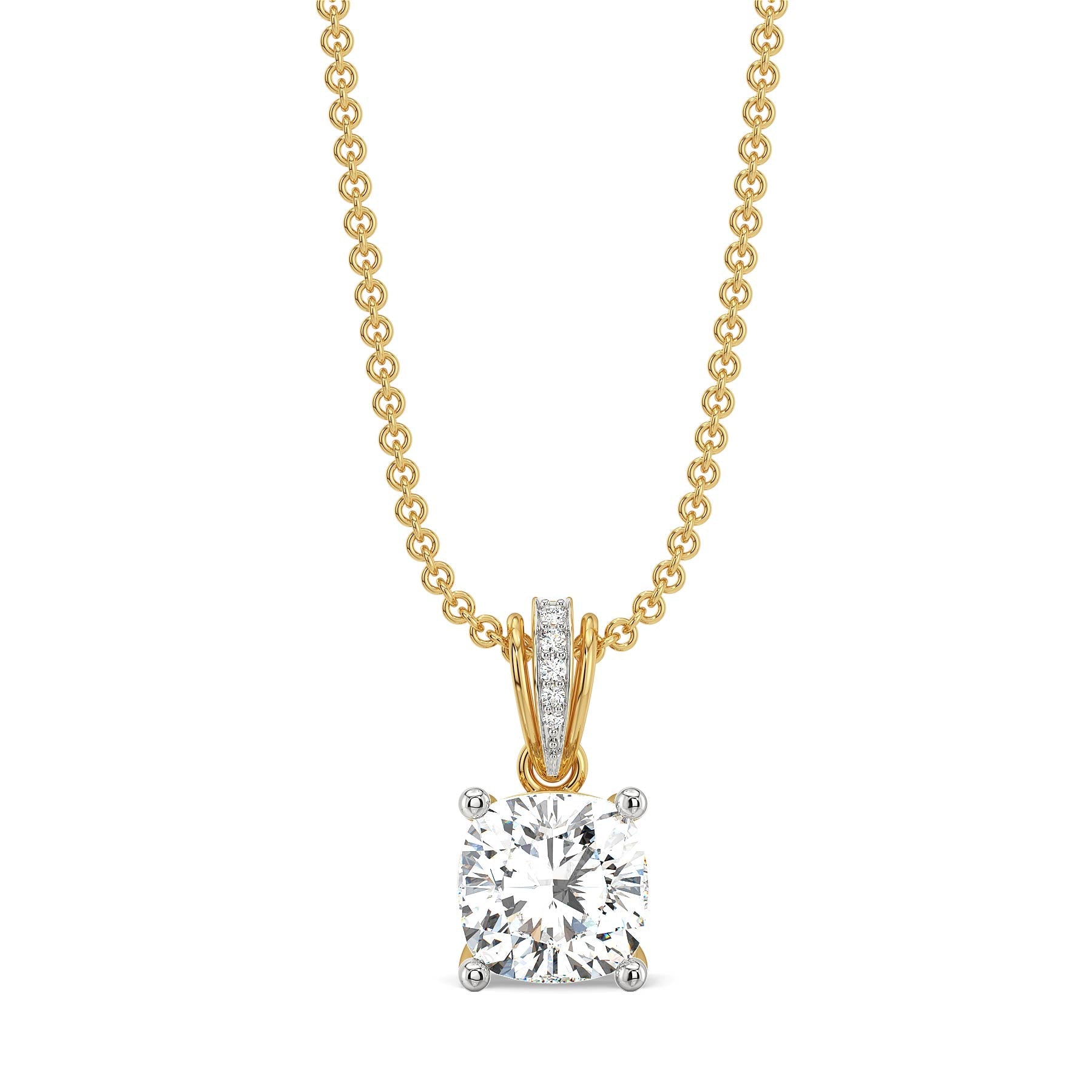 2 CT Cushion Lab Grown Diamond Solitaire Pendant - front view in 9KT